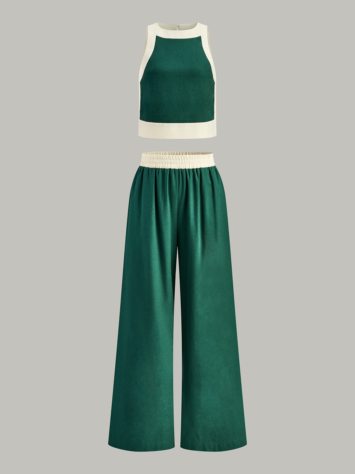 Crop-Top und Hose mit weitem Bein im Kontrast-Design