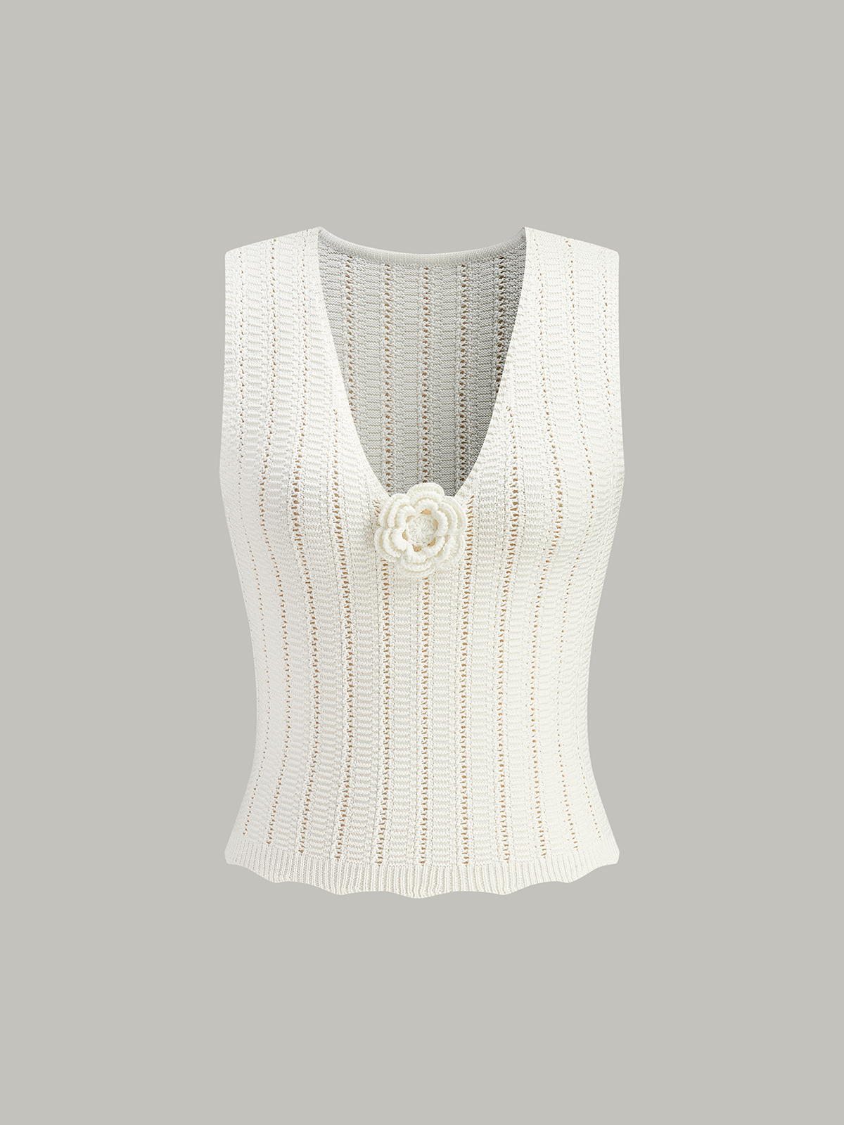 Ärmellose Strickweste mit Blumendekoration