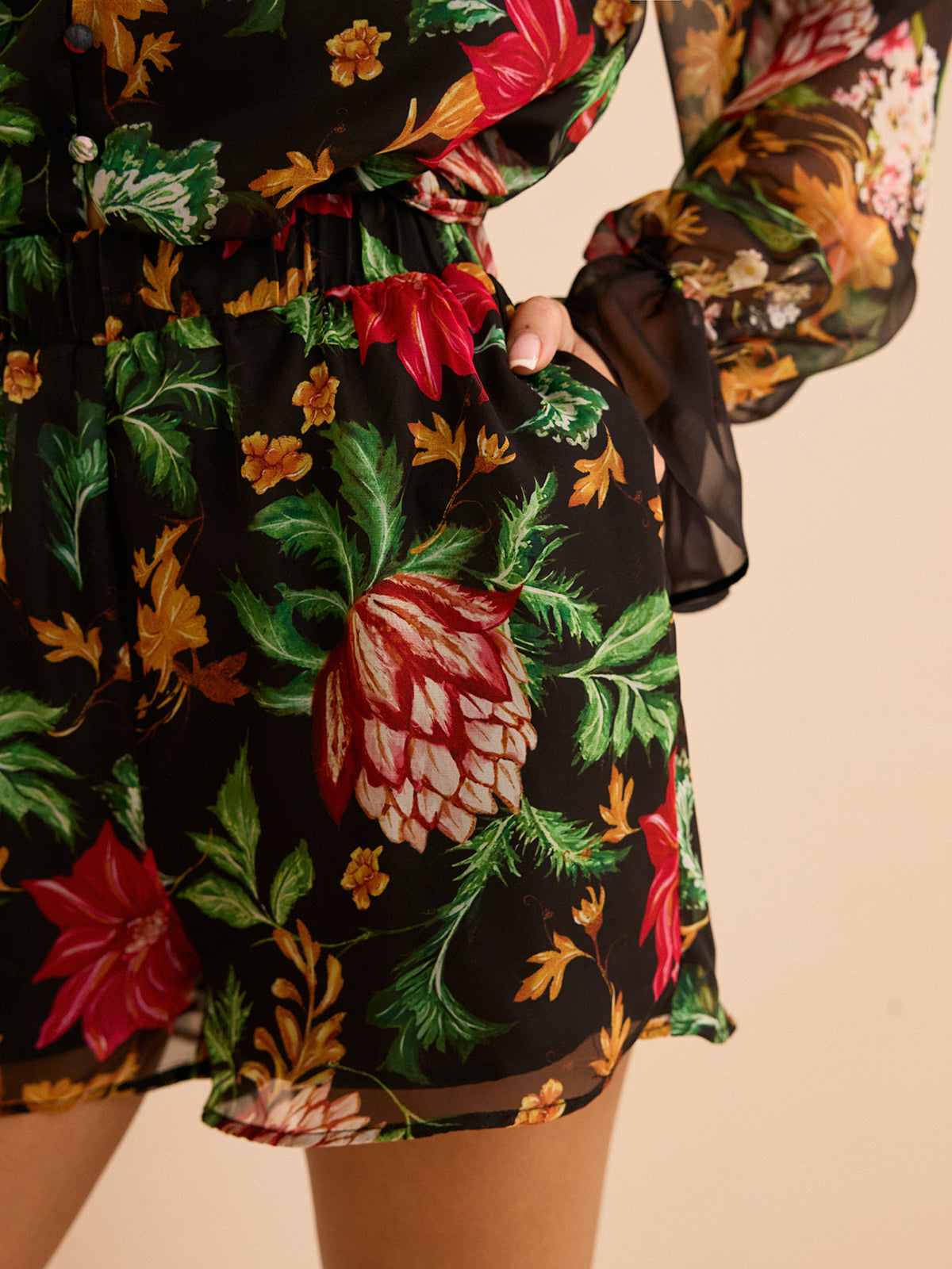 Short en mousseline à imprimé floral et taille élastique