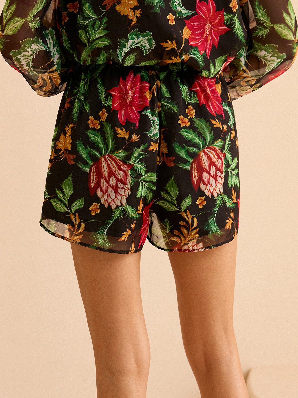 Short en mousseline à imprimé floral et taille élastique