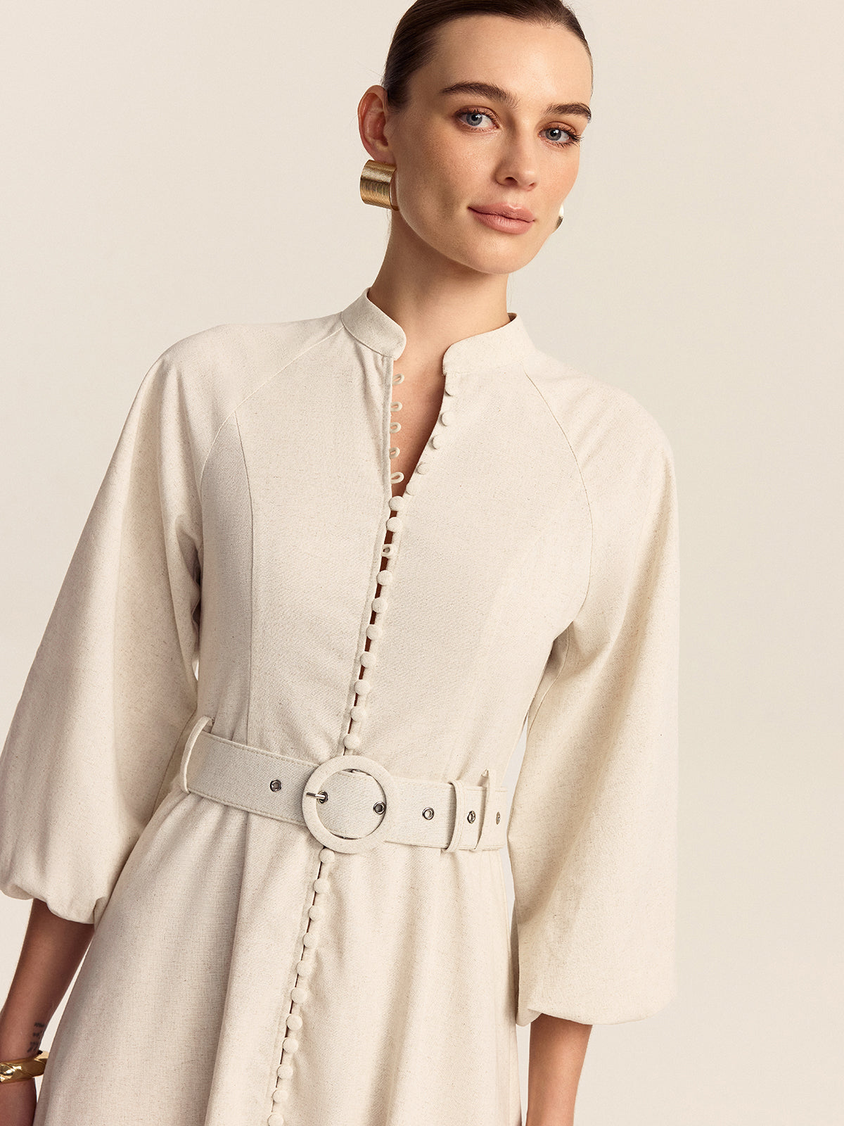 Belted Button Front Maxi Dress