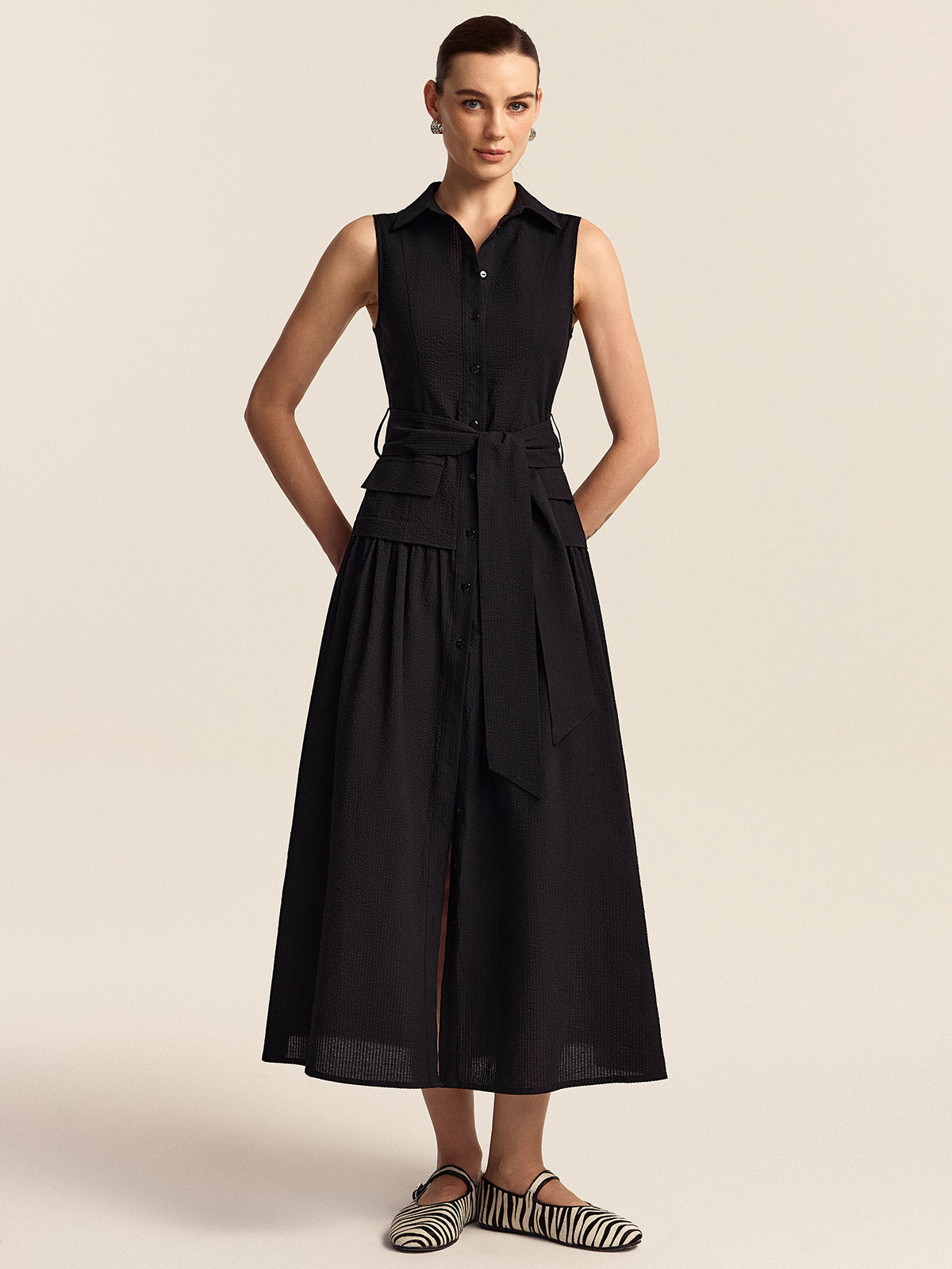 Midi-Kleid mit Knopfleiste und Gürtel