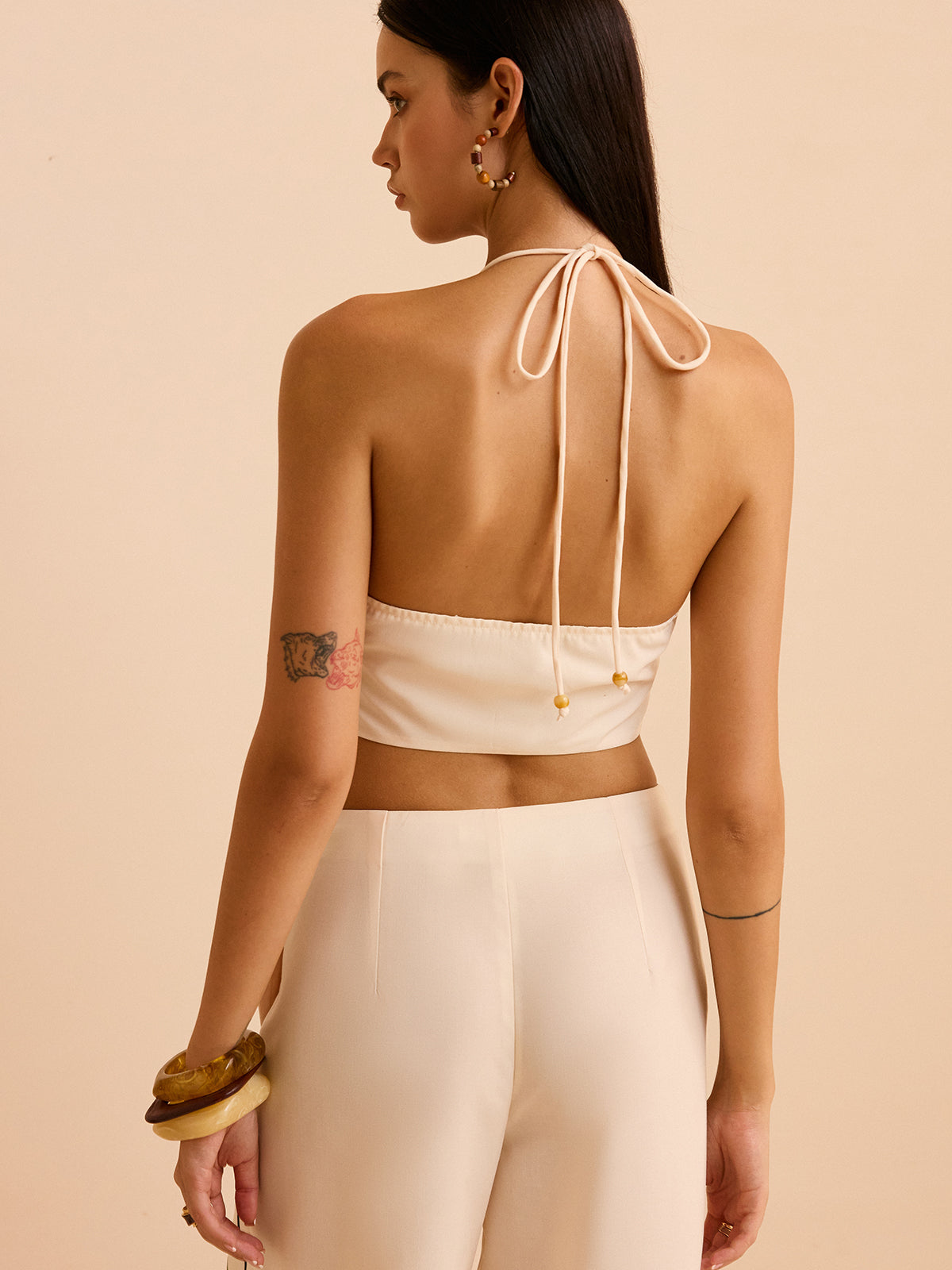 Striped Halter Top with Beaded Straps