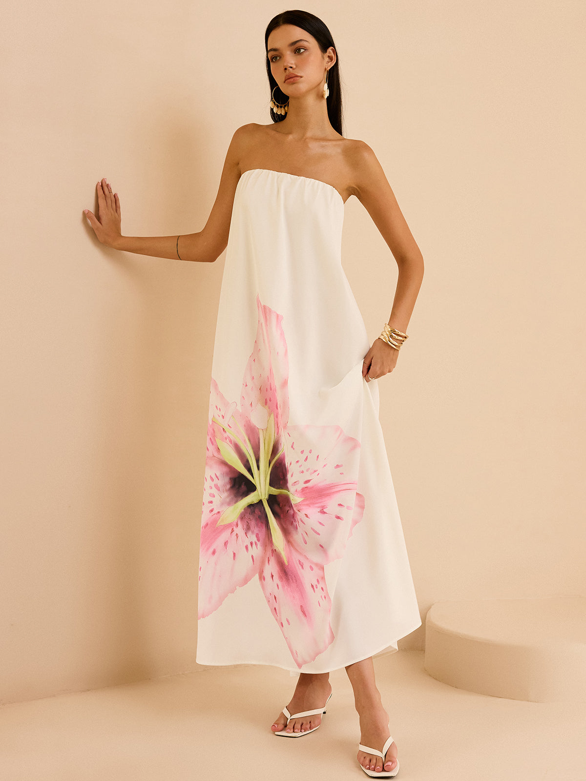 Robe longue bustier à imprimé fleuri