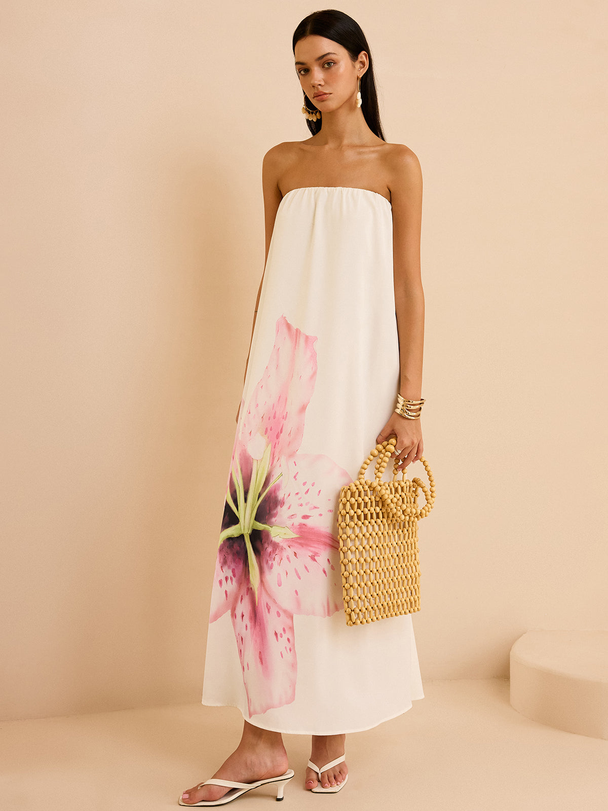 Robe longue bustier à imprimé fleuri
