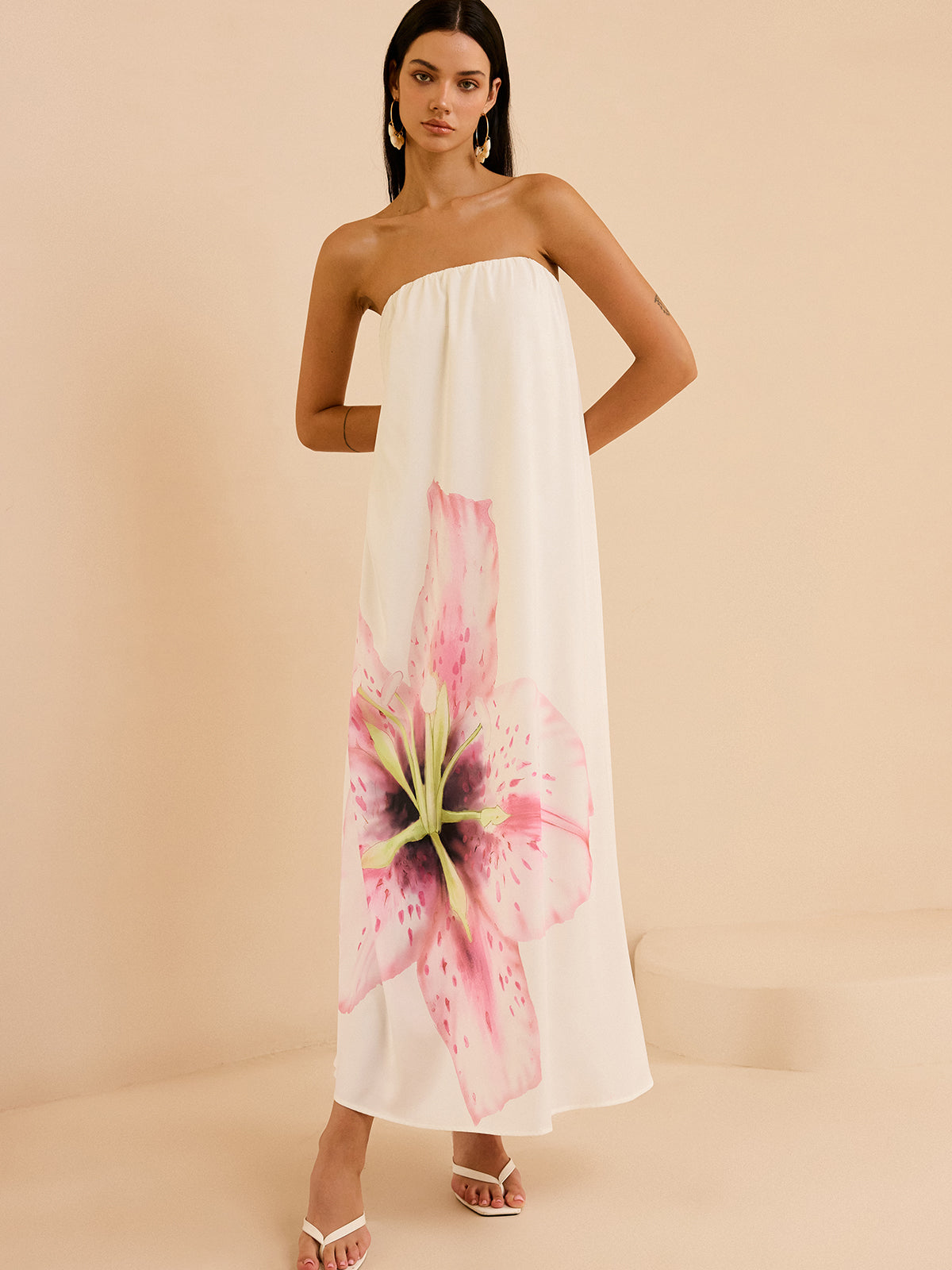 Robe longue bustier à imprimé fleuri