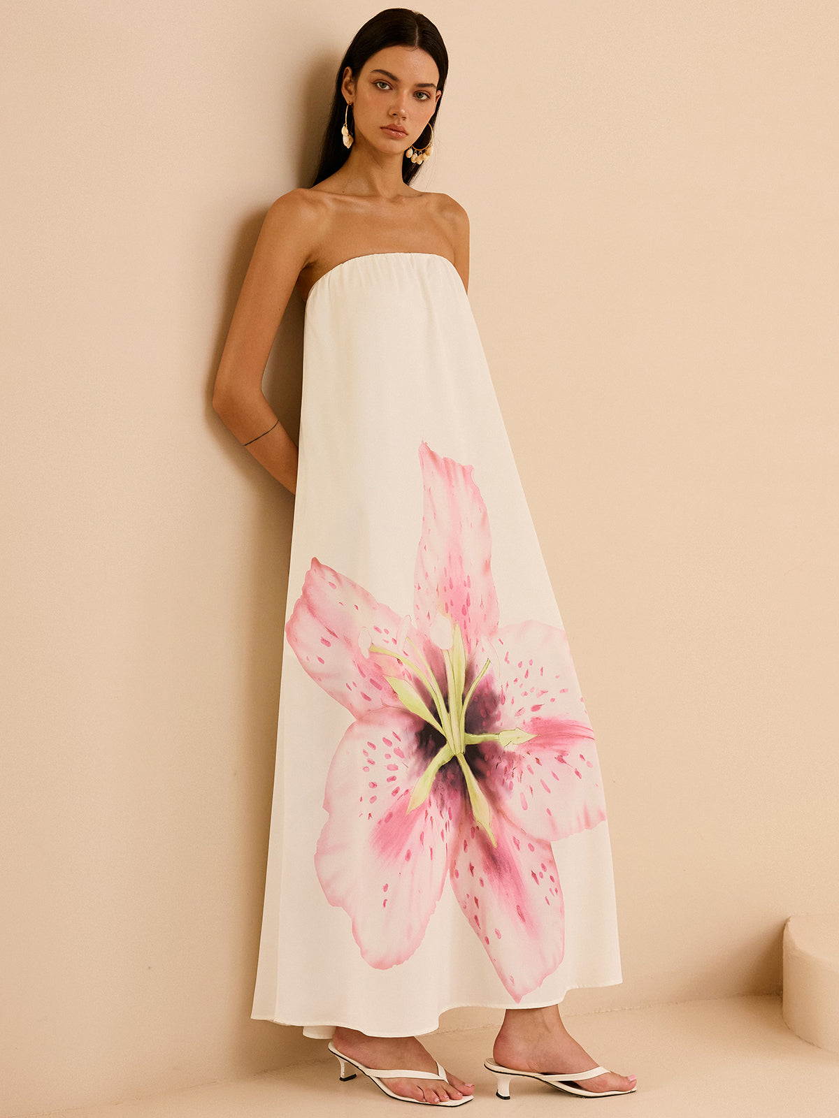 Strapless Floral Print Maxi Dress