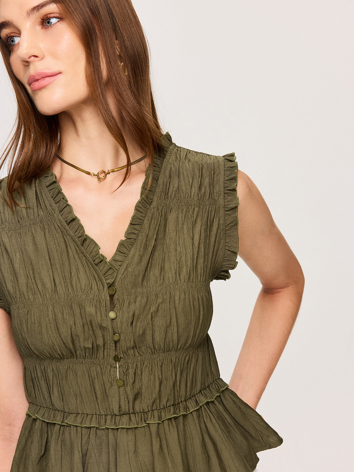 Ruffled V-Neck Peplum Top