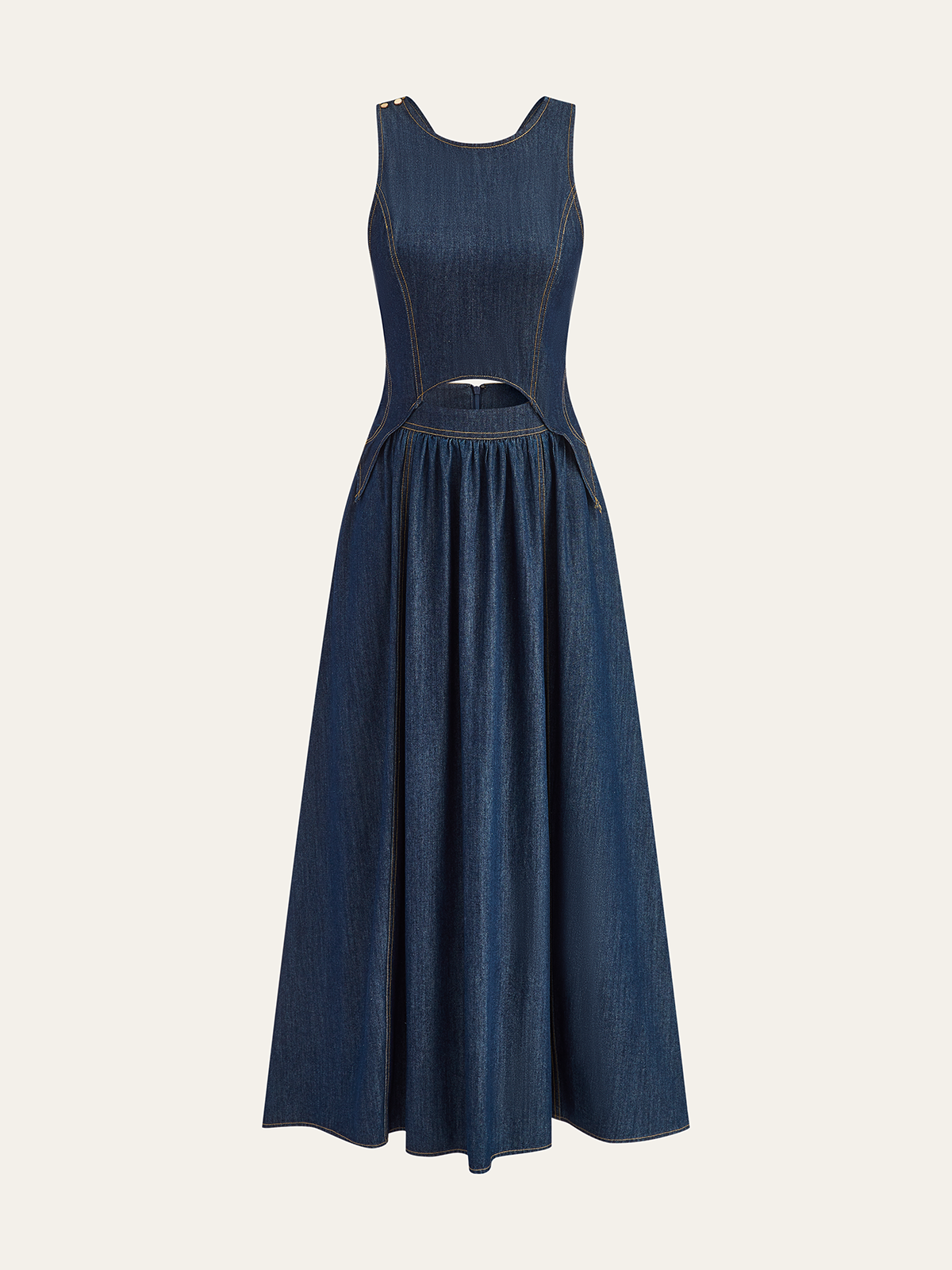 Denim Cut-Out Midi Dress