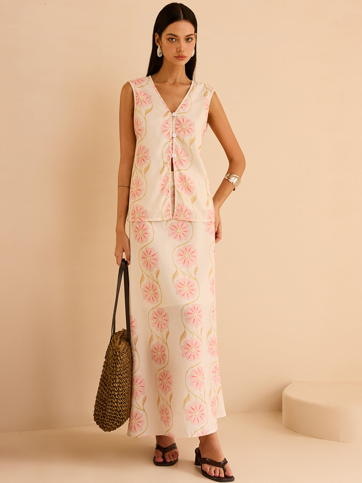 Gilet sans manches à imprimé floral