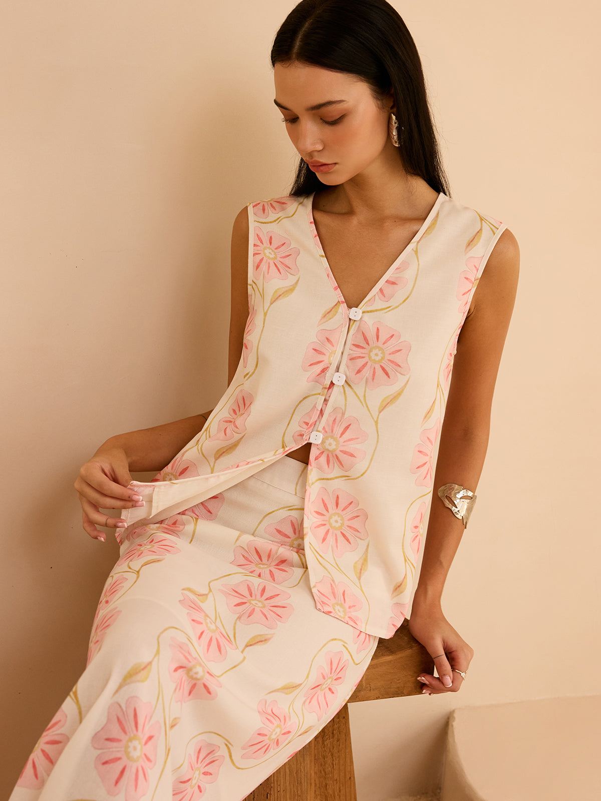 Gilet sans manches à imprimé floral