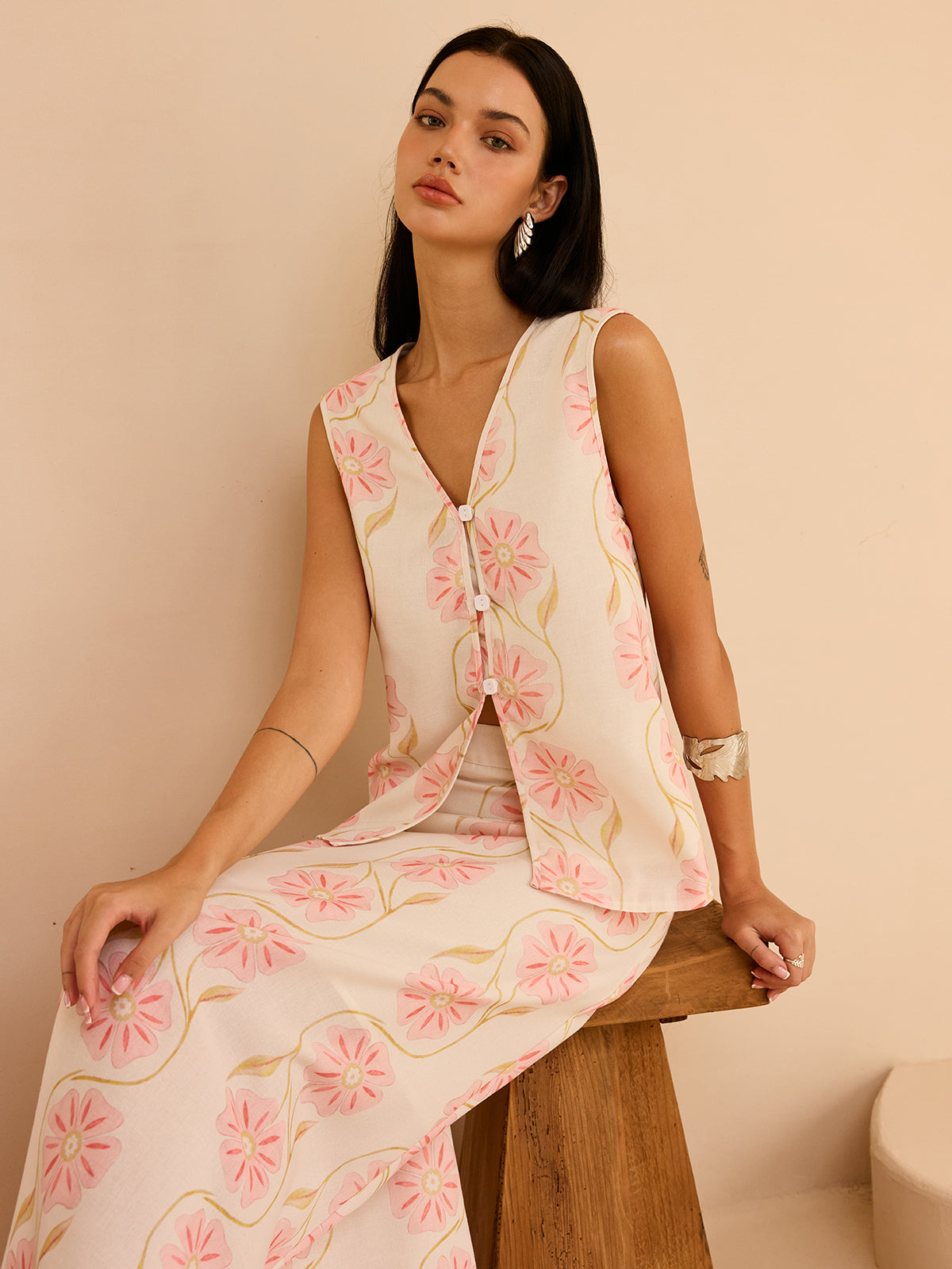 Gilet sans manches à imprimé floral