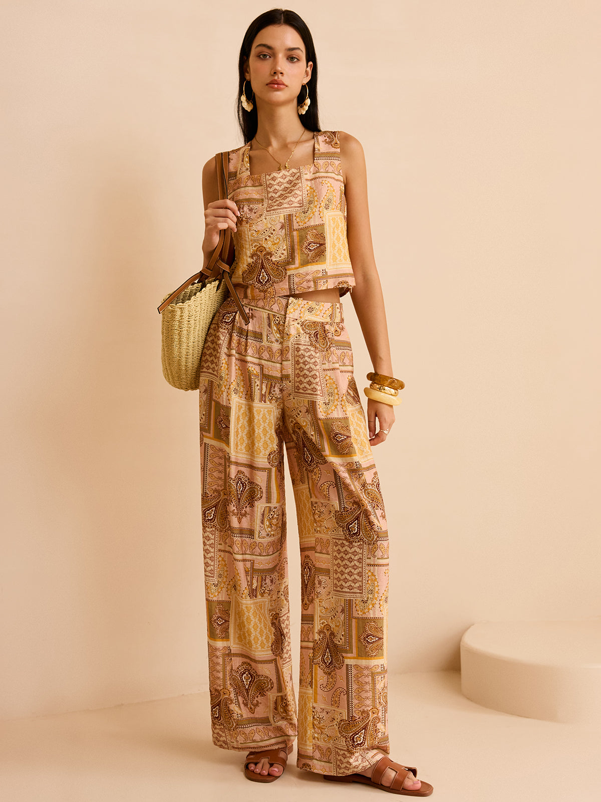 Ensemble pantalon imprimé ethnique