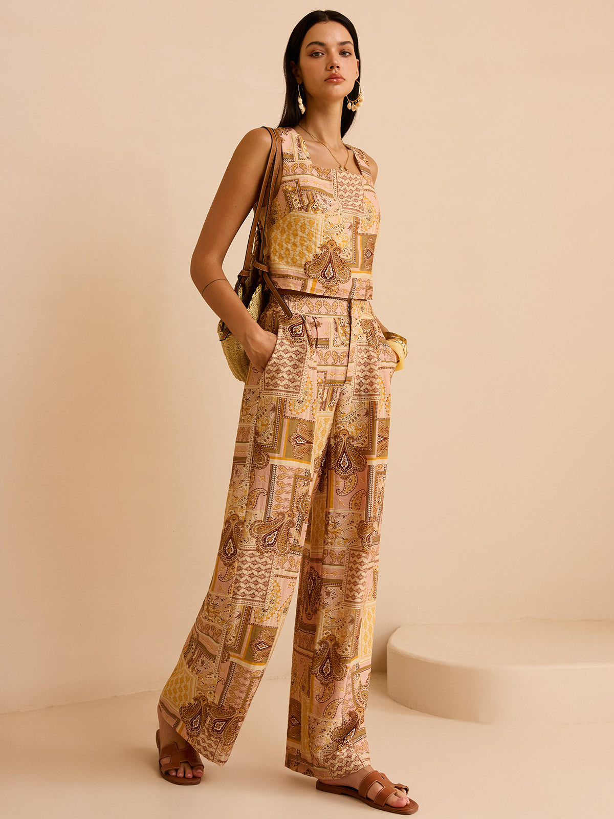 Ensemble pantalon imprimé ethnique