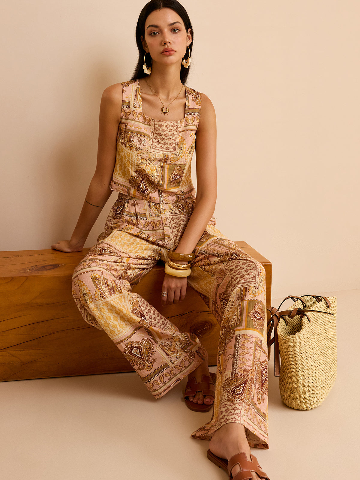 Ensemble pantalon imprimé ethnique