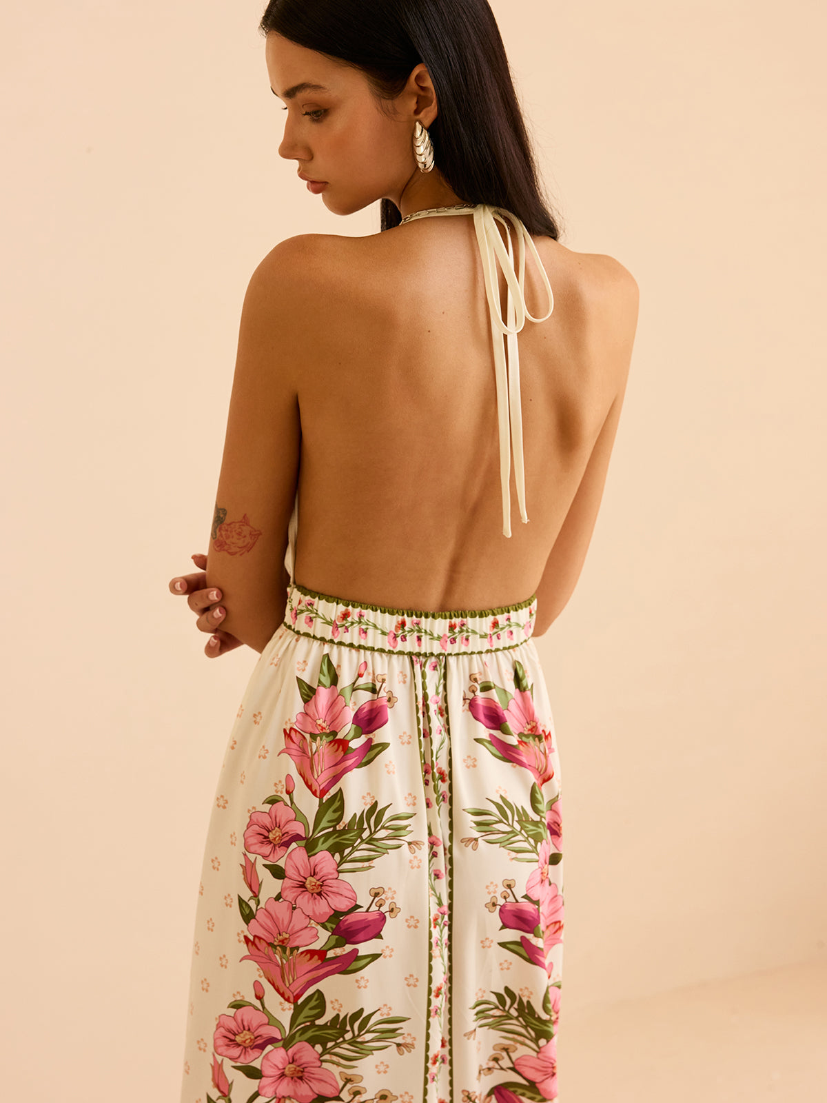 Robe longue dos nu à imprimé floral