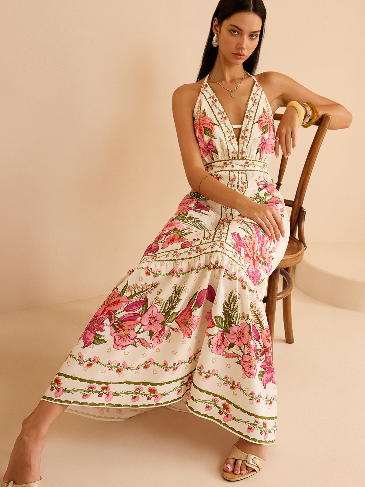 Robe longue dos nu à imprimé floral