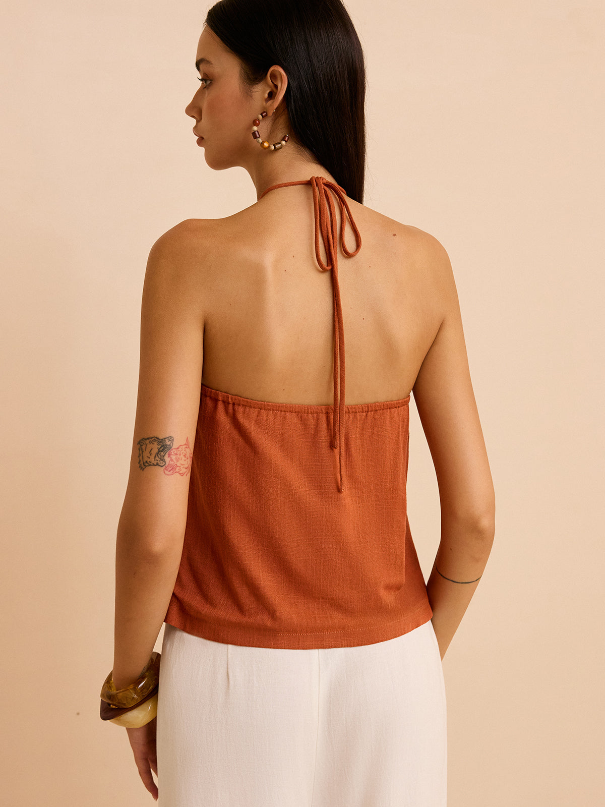 Leinen- & Baumwoll-Neckholder-Top