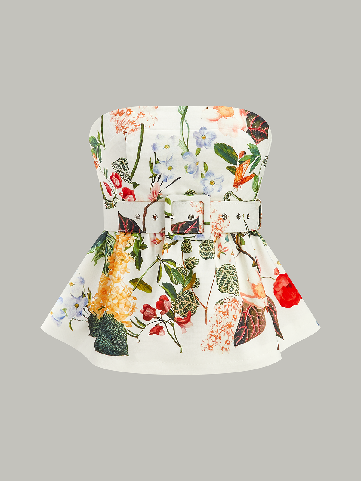 Haut péplum sans bretelles à imprimé floral avec ceinture