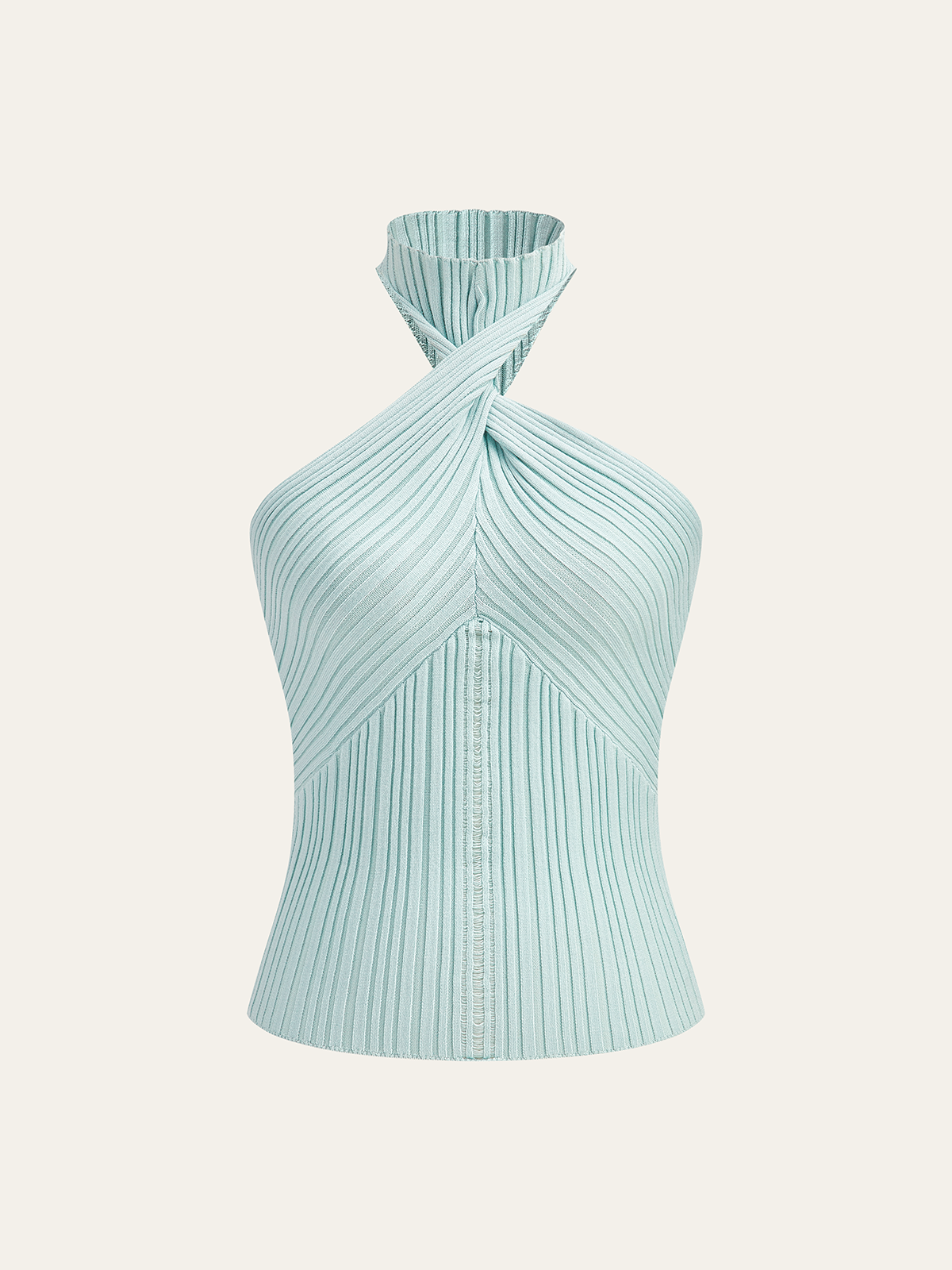 Geripptes Neckholder-Strickoberteil