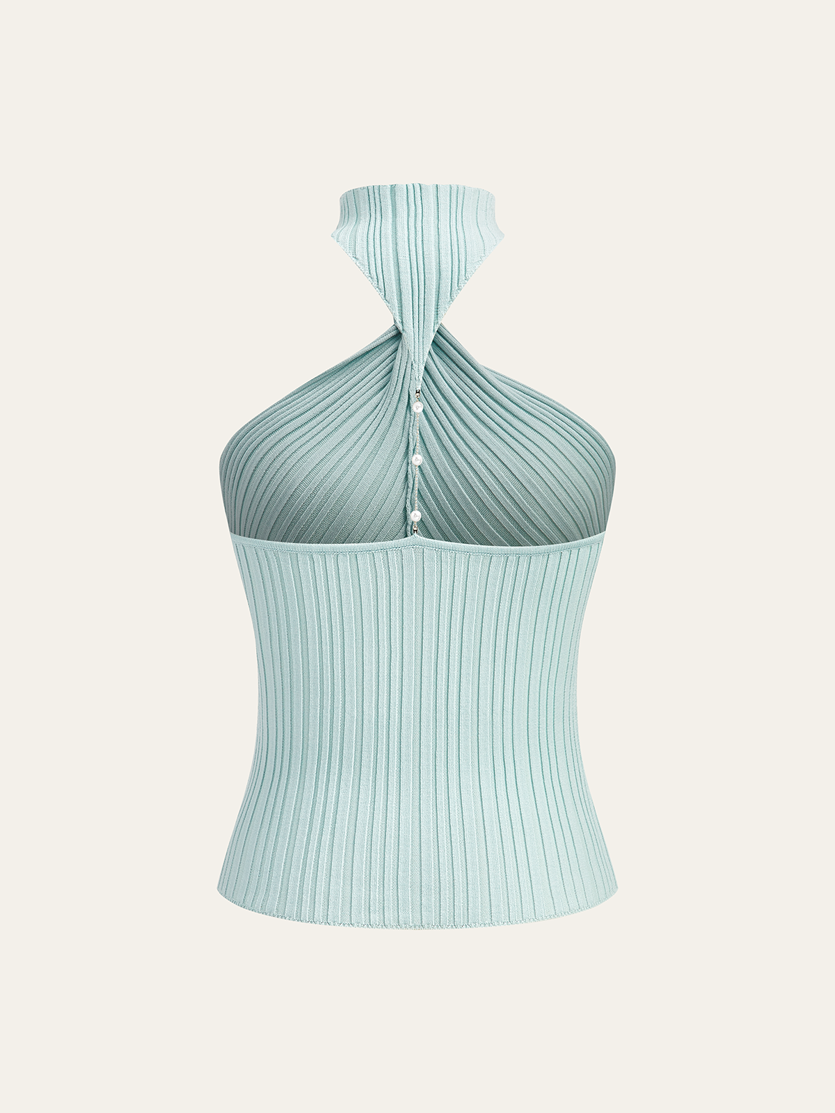 Geripptes Neckholder-Strickoberteil