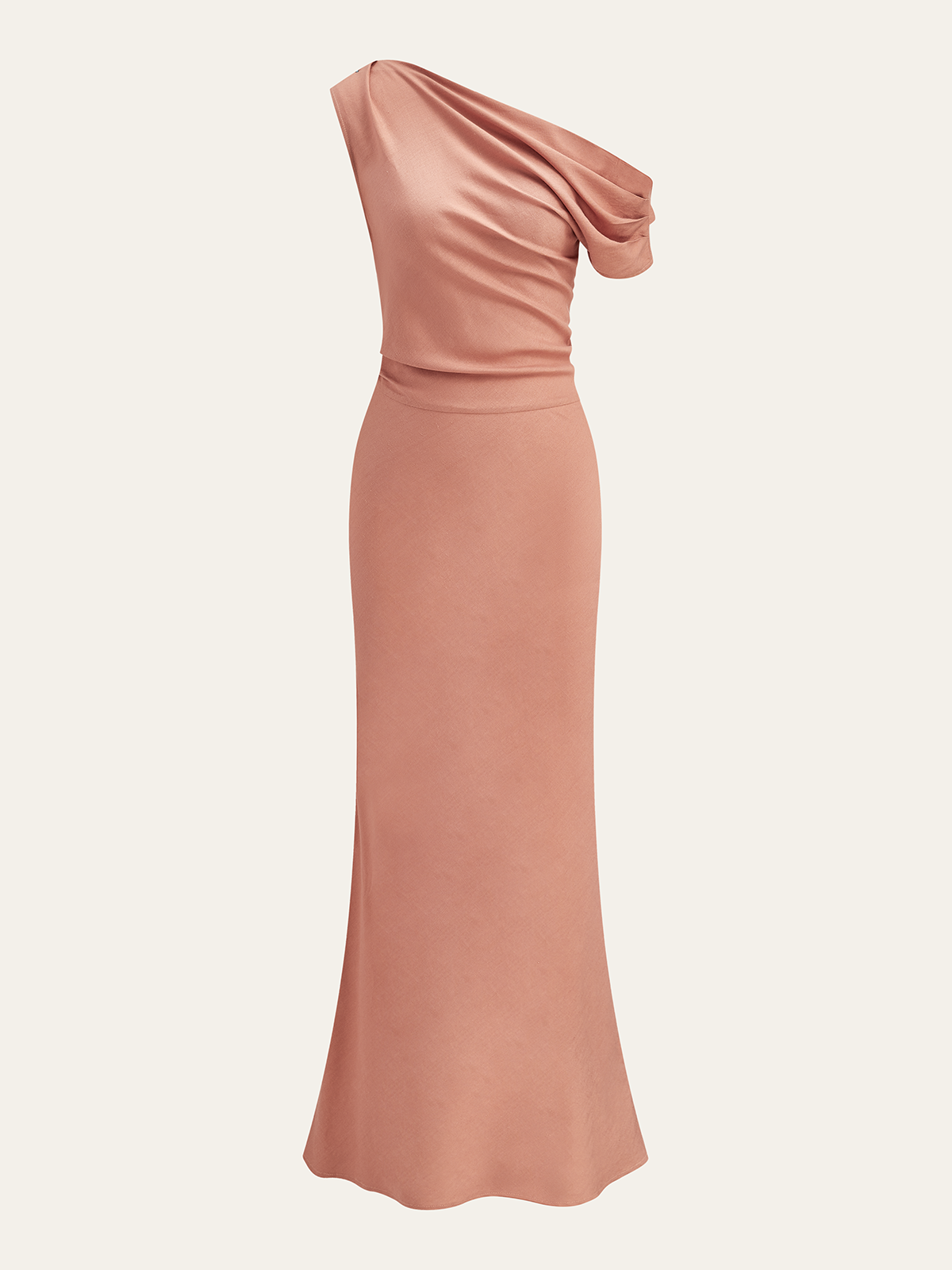 Robe longue drapée à une épaule