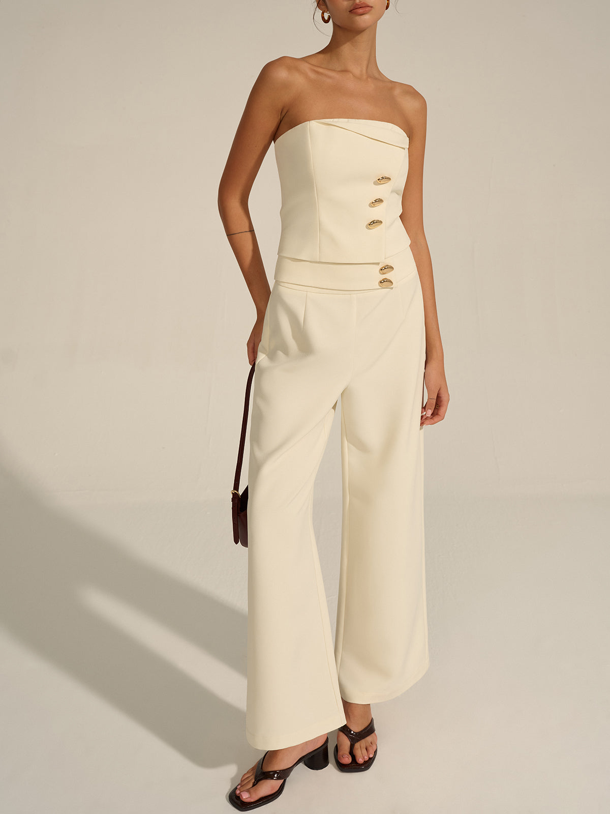 Metal Decor Mid-Waist Pants