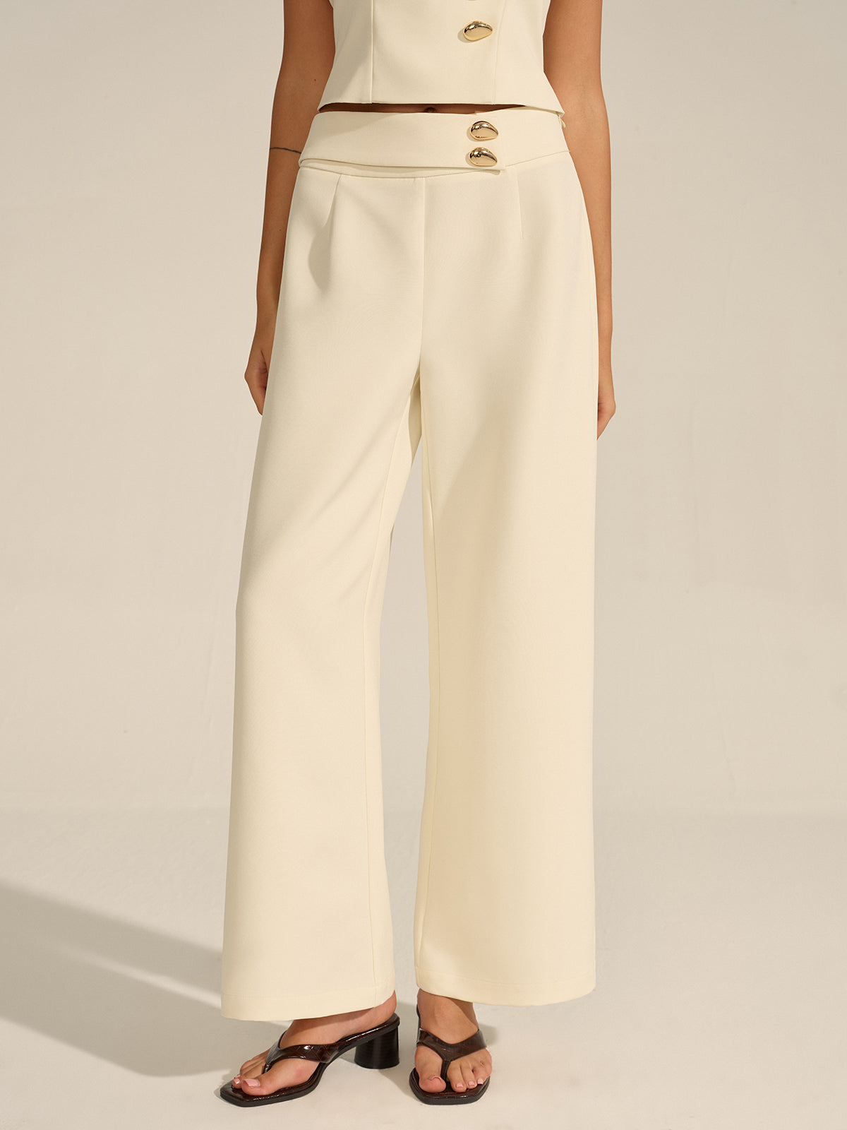 Metal Decor Mid-Waist Pants