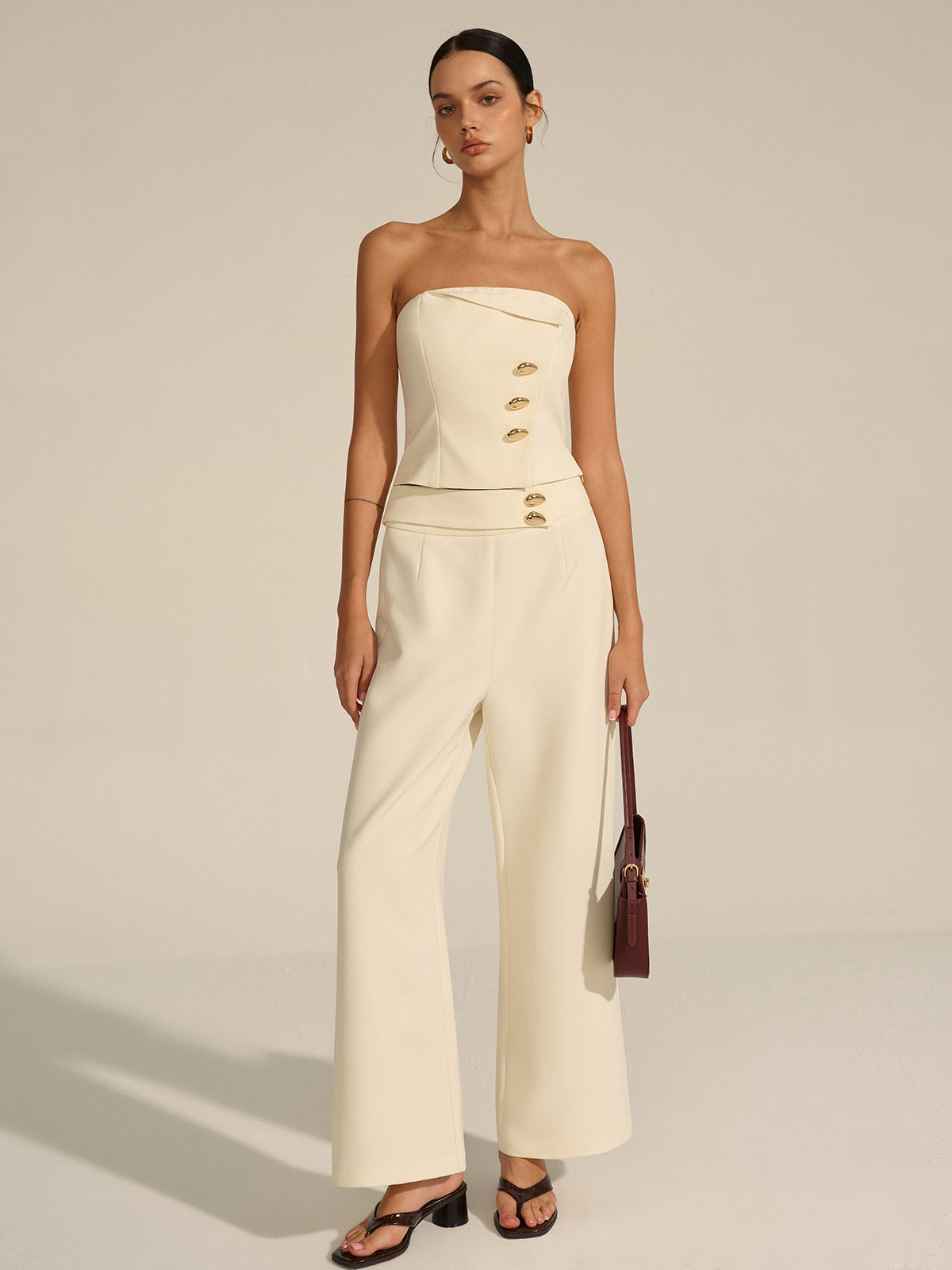 Metal Decor Mid-Waist Pants