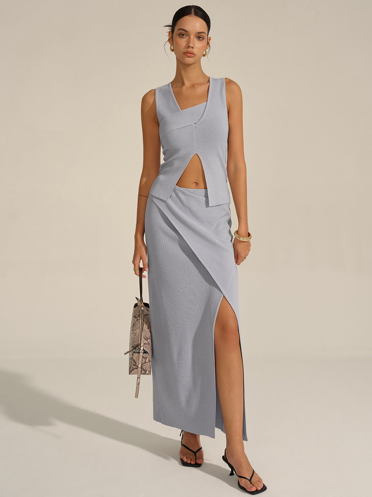 Ensemble jupe fendue asymétrique en tricot