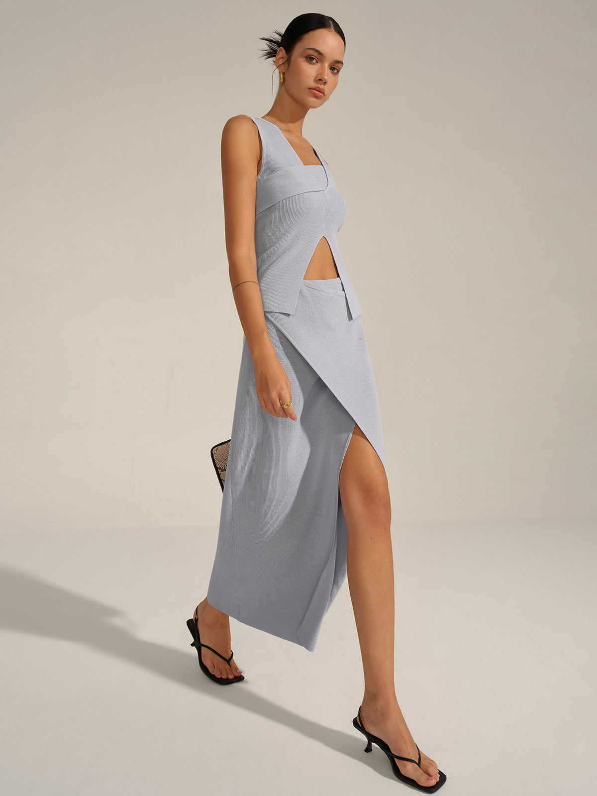 Ensemble jupe en maille asymétrique fendue