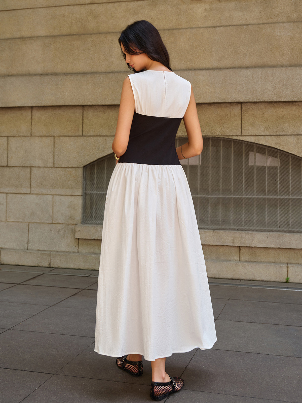 Robe longue sans manches color block