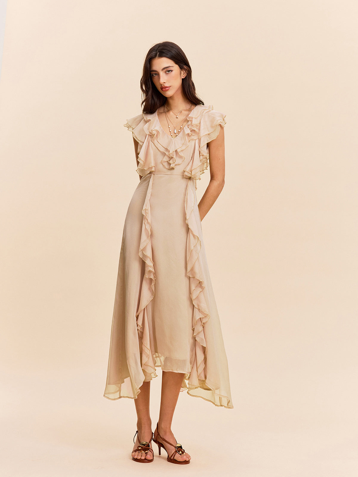 Semi-Sheer Ruffle Detail Dress