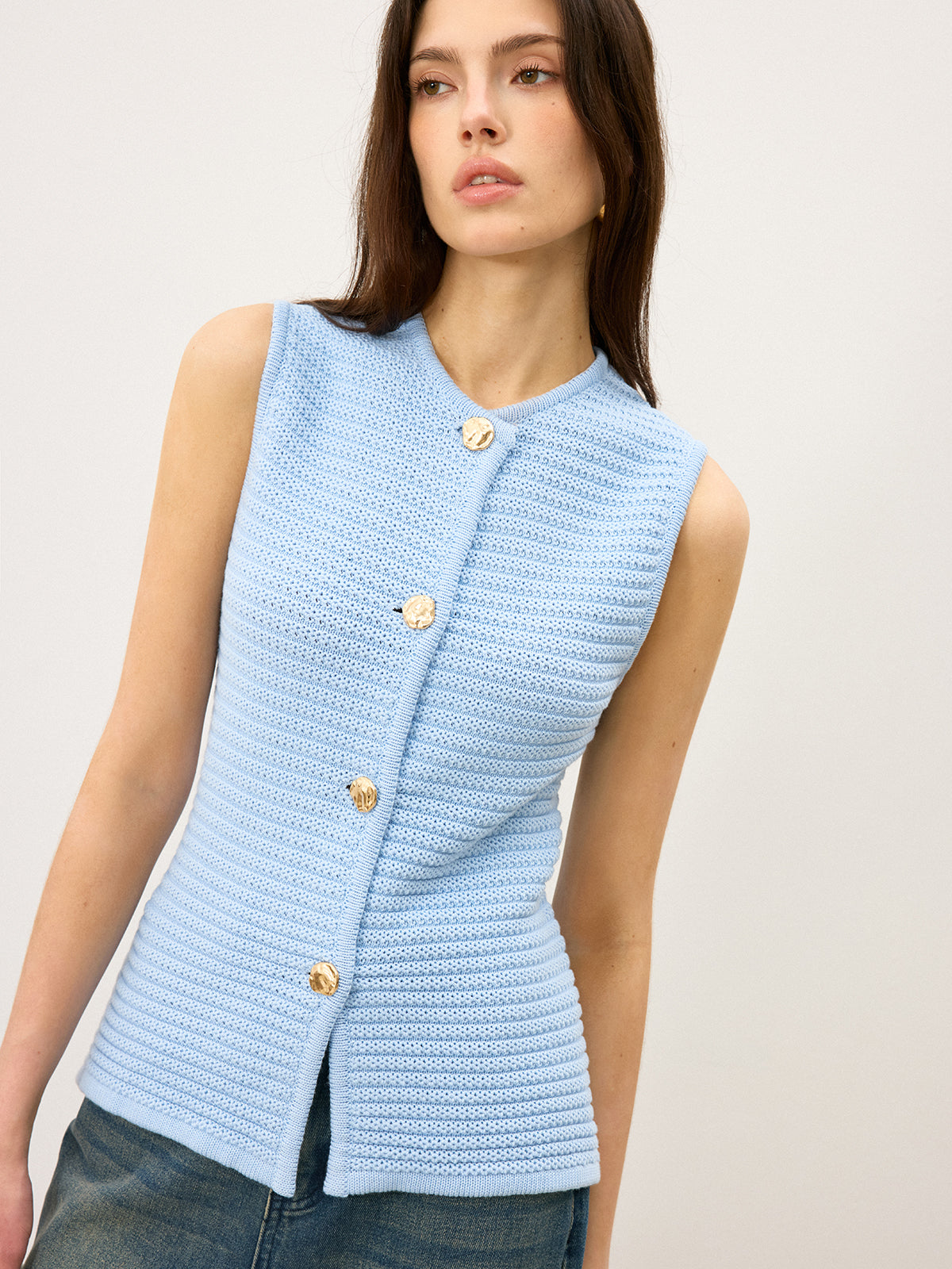 Button-Front Knit Vest