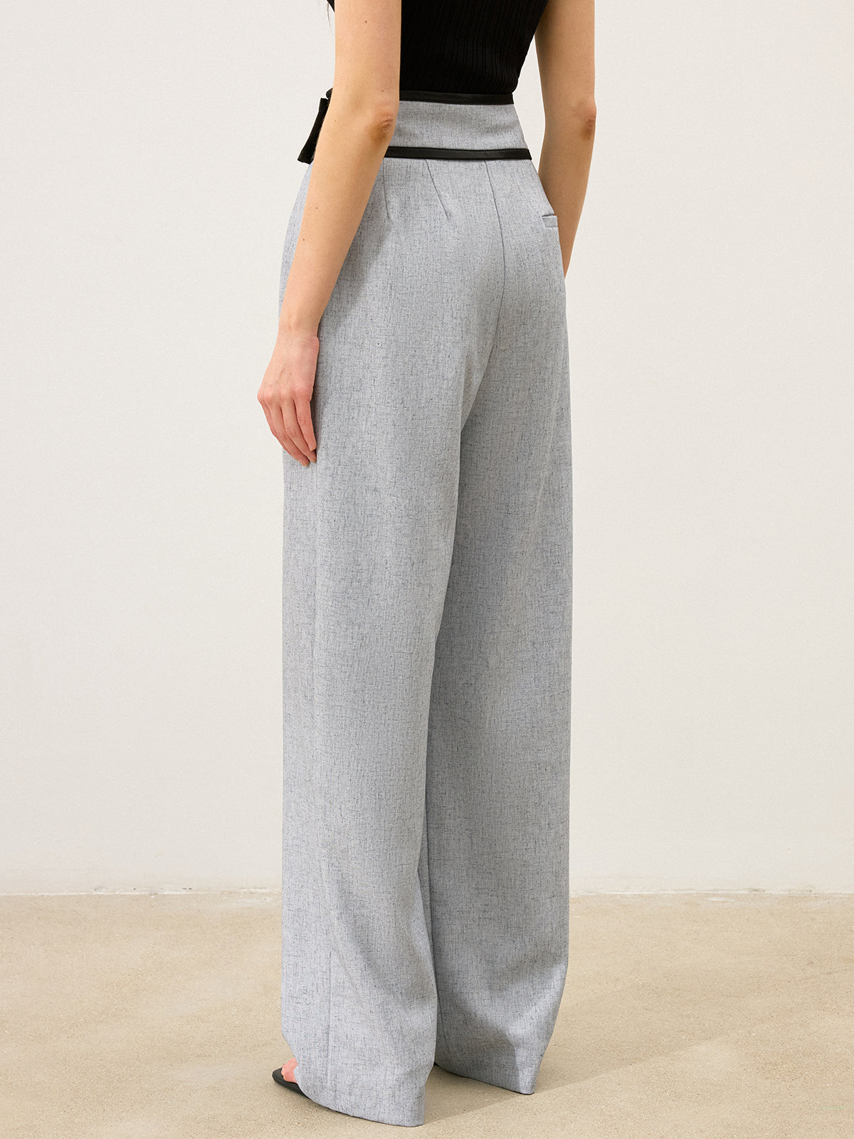 Contrast Waistband Wide - Leg Pants