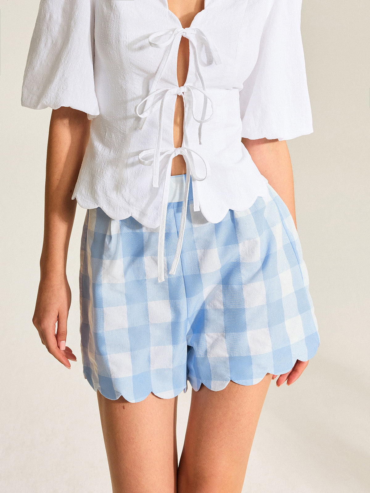 Shorts en vichy à ourlet festonné