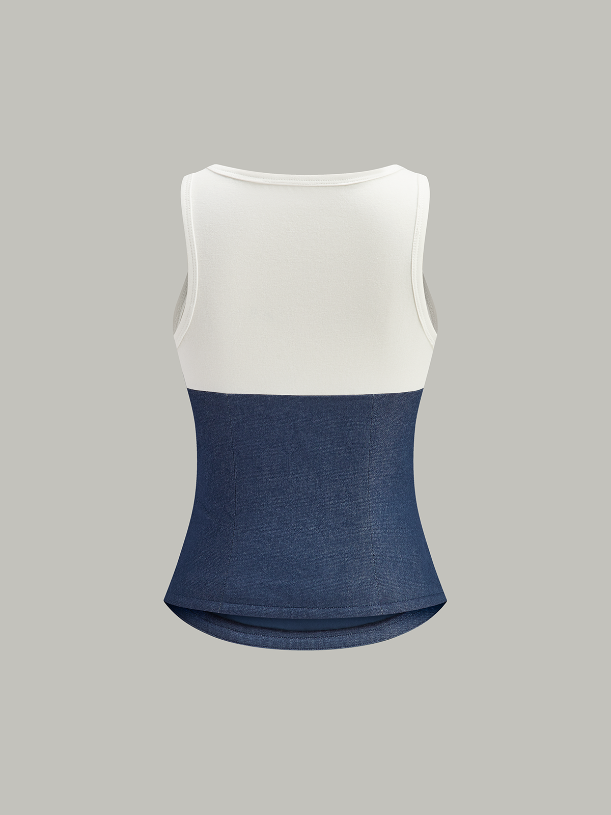 Cotton-Paneled Faux Denim Tank Top