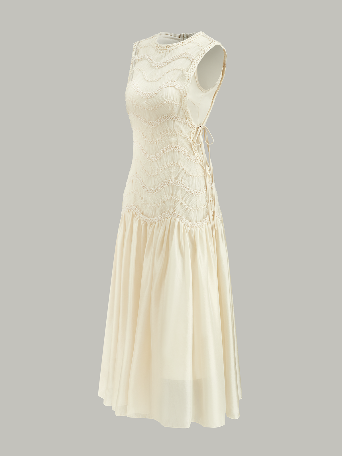 Semi-Sheer Textured Fabric Panel Tulle Dress