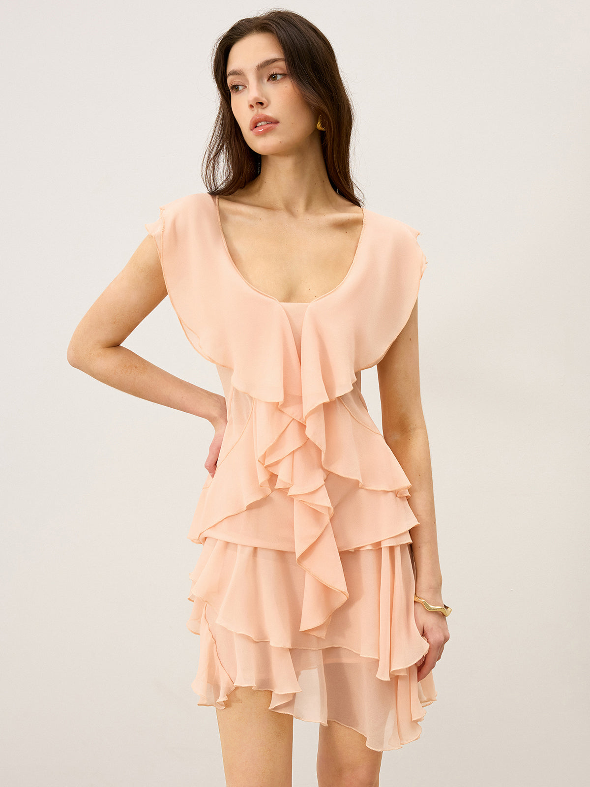 Halbtransparenter Minirock aus gerafftem Chiffon