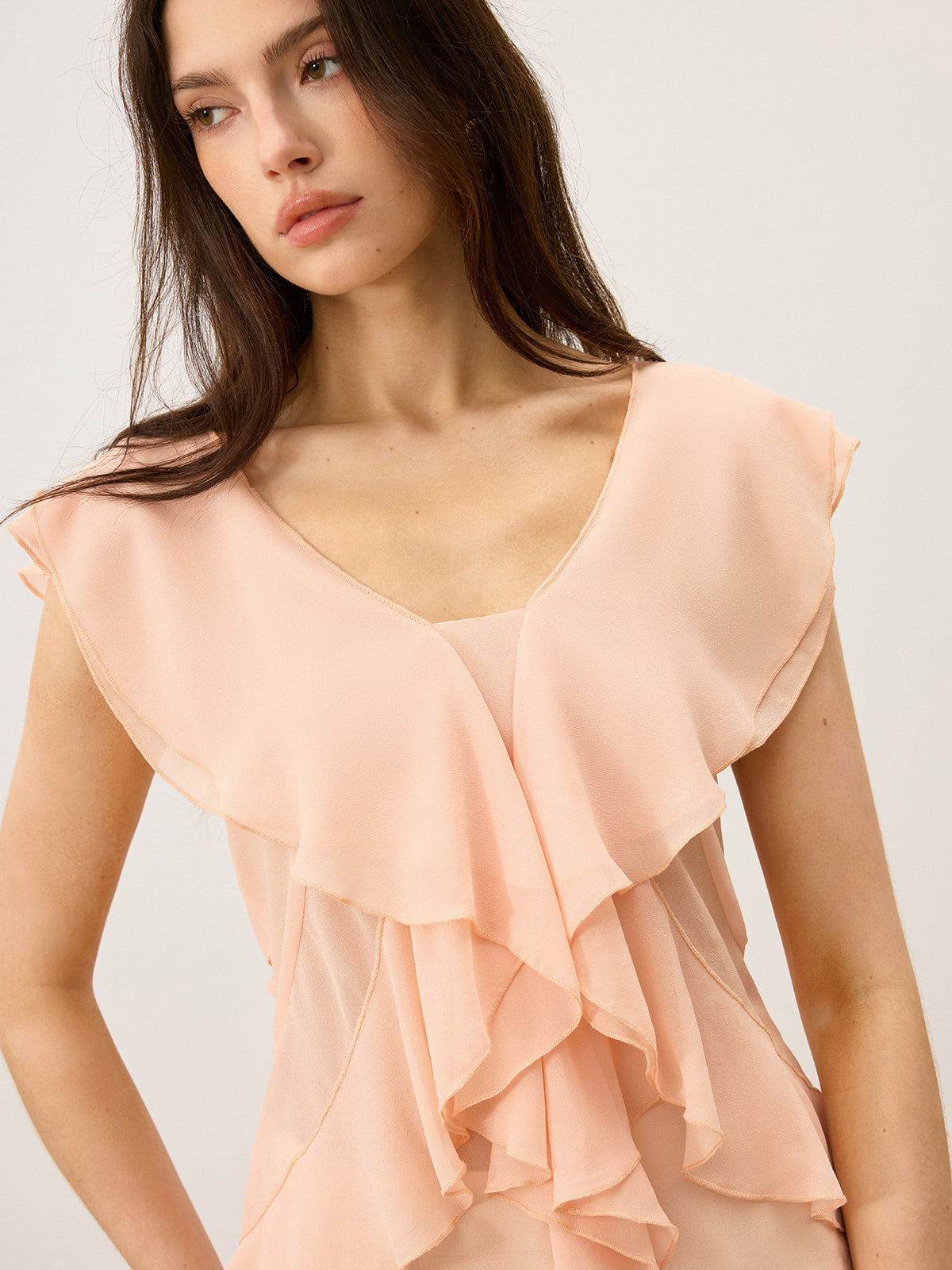 Semi-Sheer Ruffled Chiffon Blouse