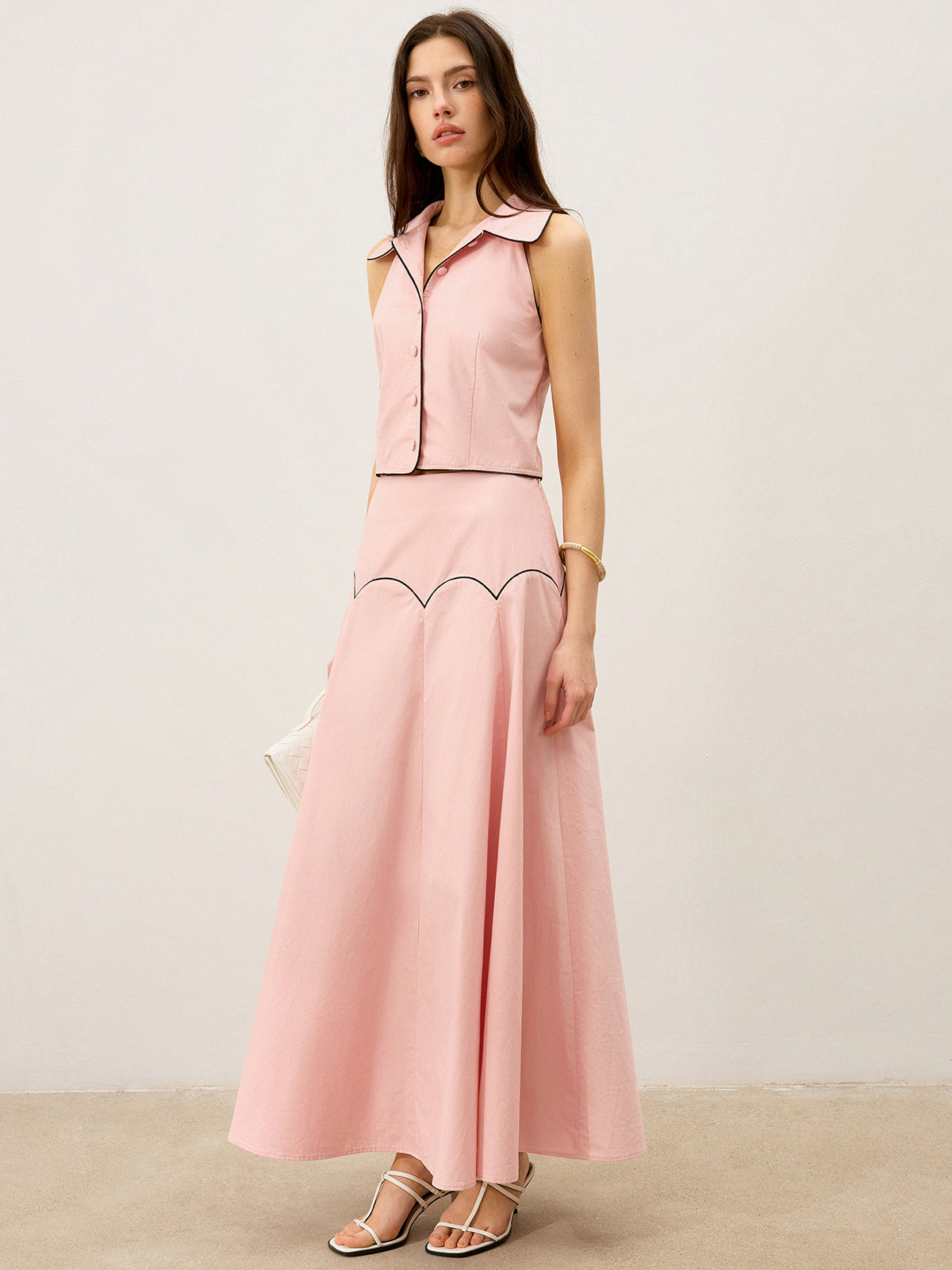 Contrast-Trim Maxi Skirt Set