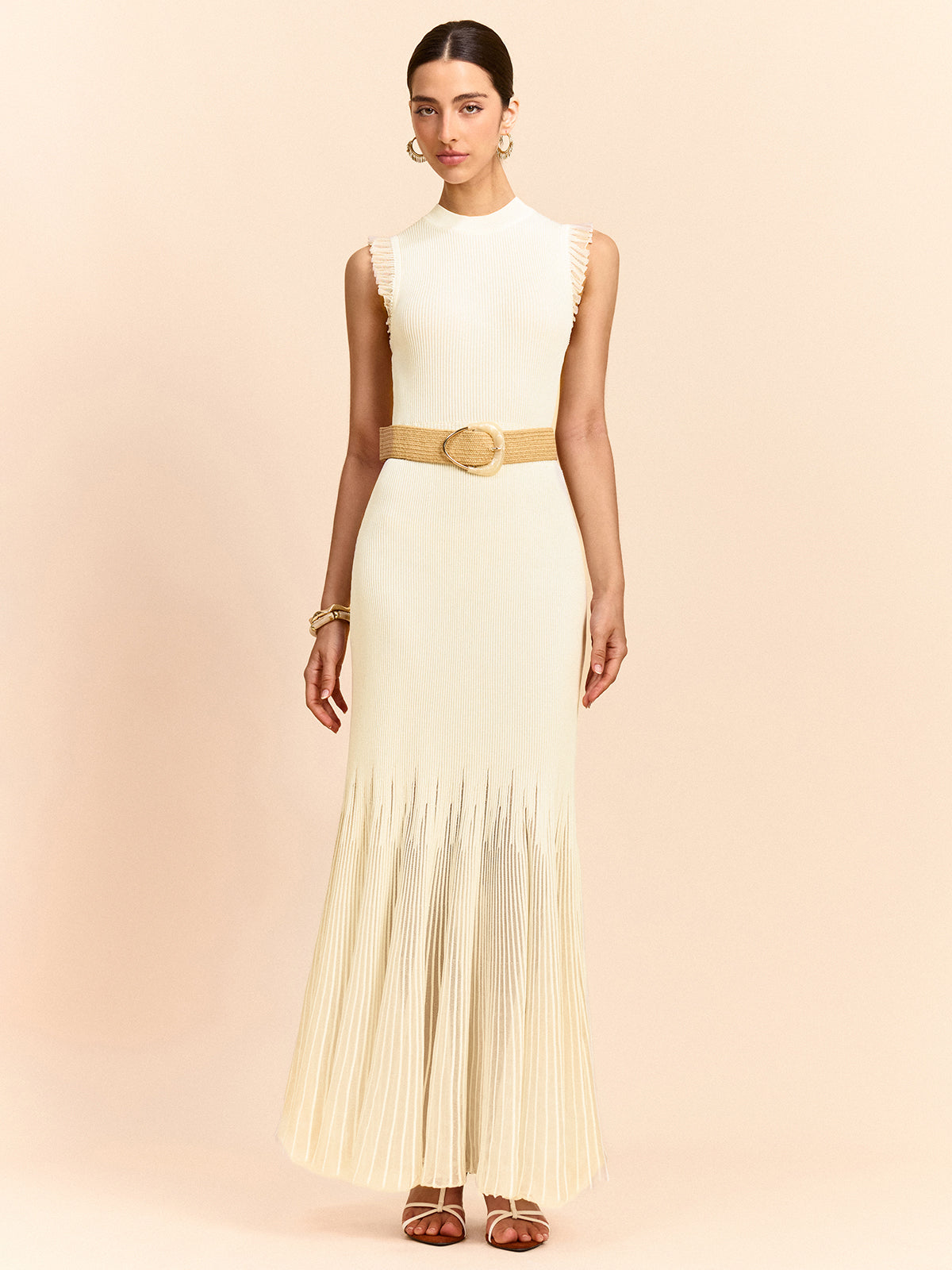 Robe longue en maille avec volants et empiècements en tulle