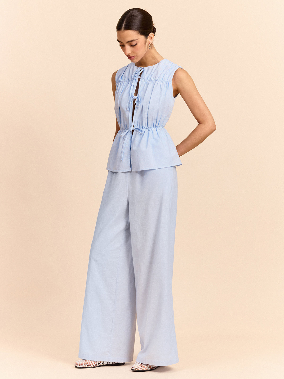 Tie-Front Linen & Cotton Pants Set