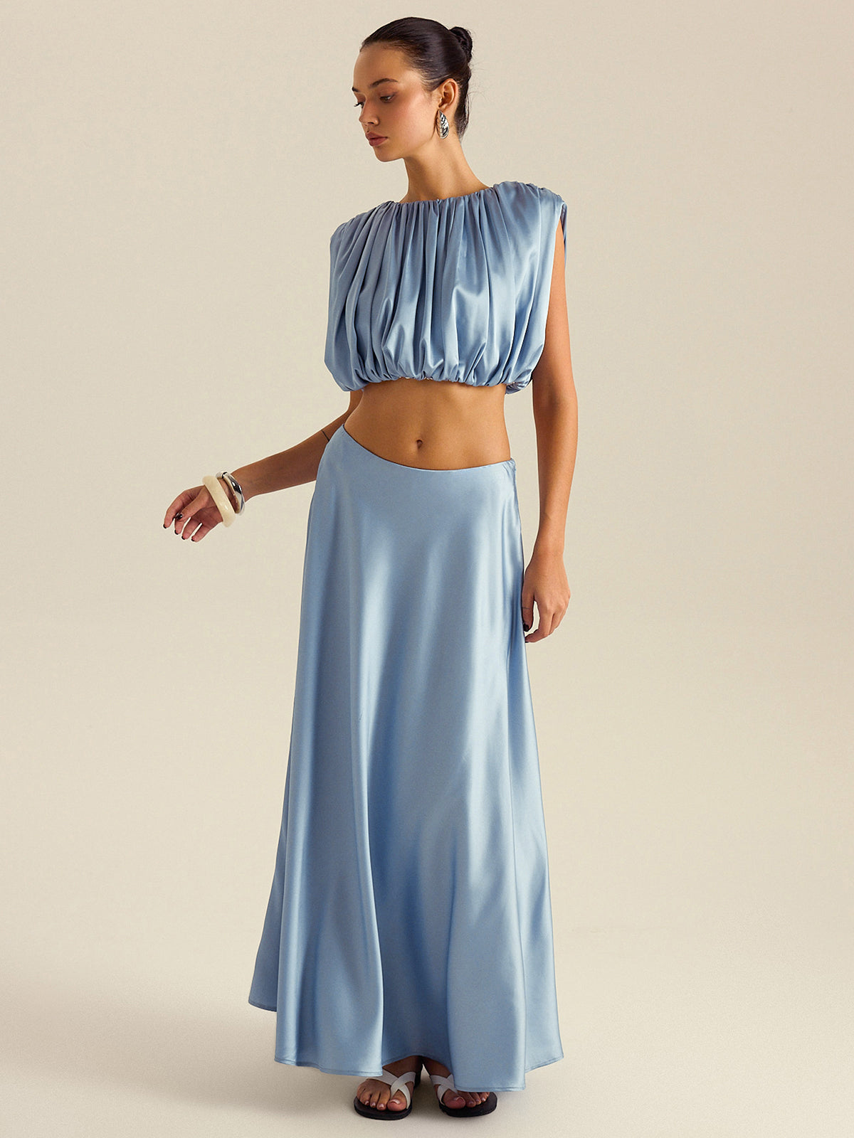 Ensemble jupe et haut court froncé