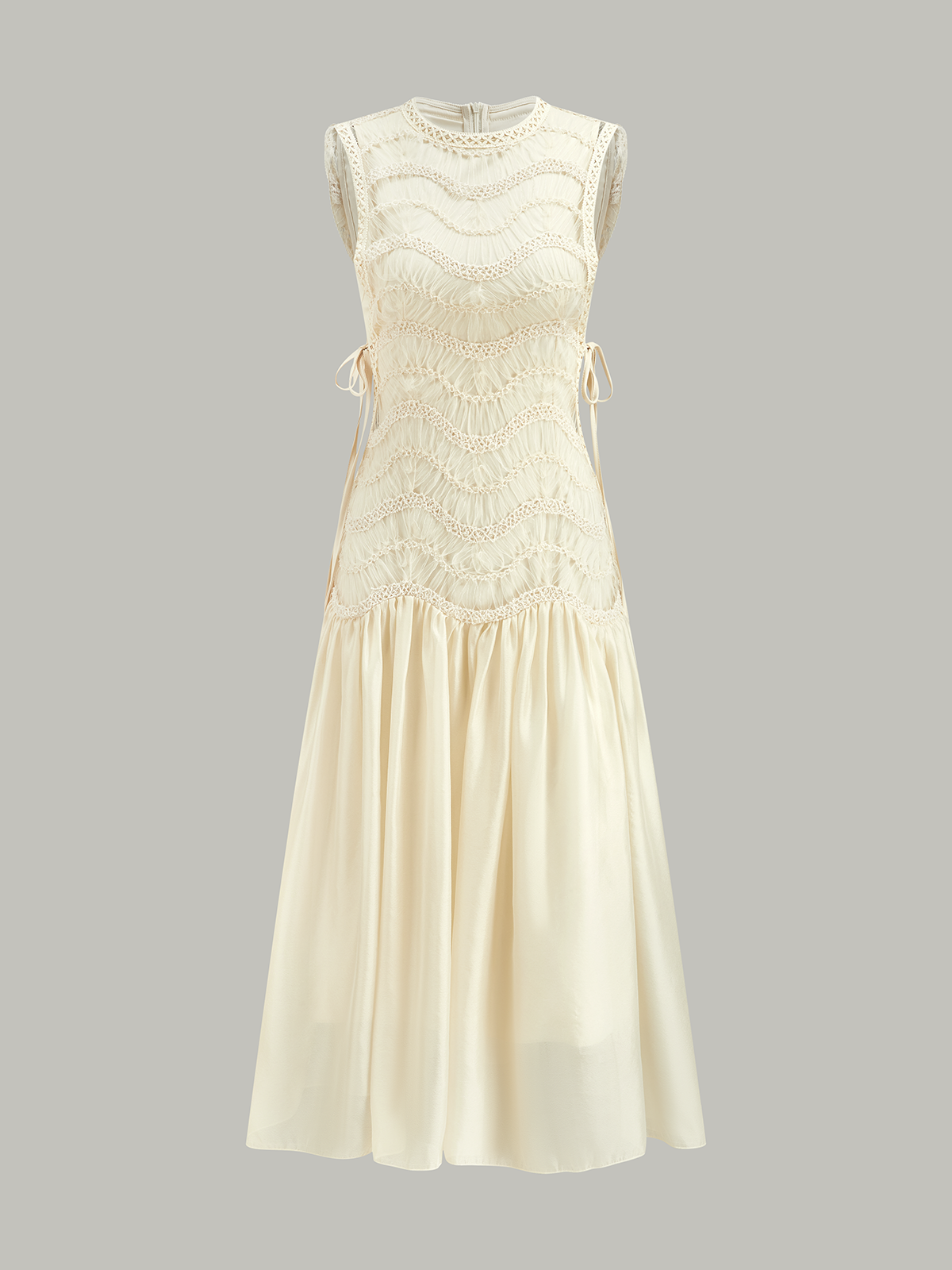 Semi-Sheer Textured Fabric Panel Tulle Dress