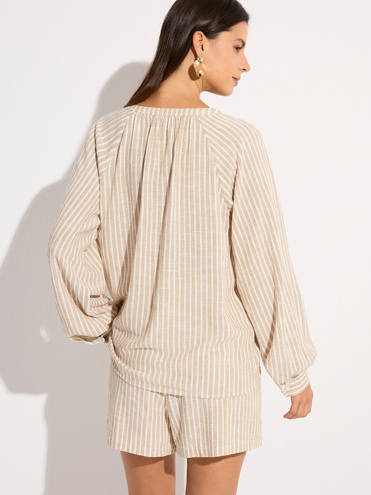 Gestreiftes Leinen- & Baumwoll-Set Shorts