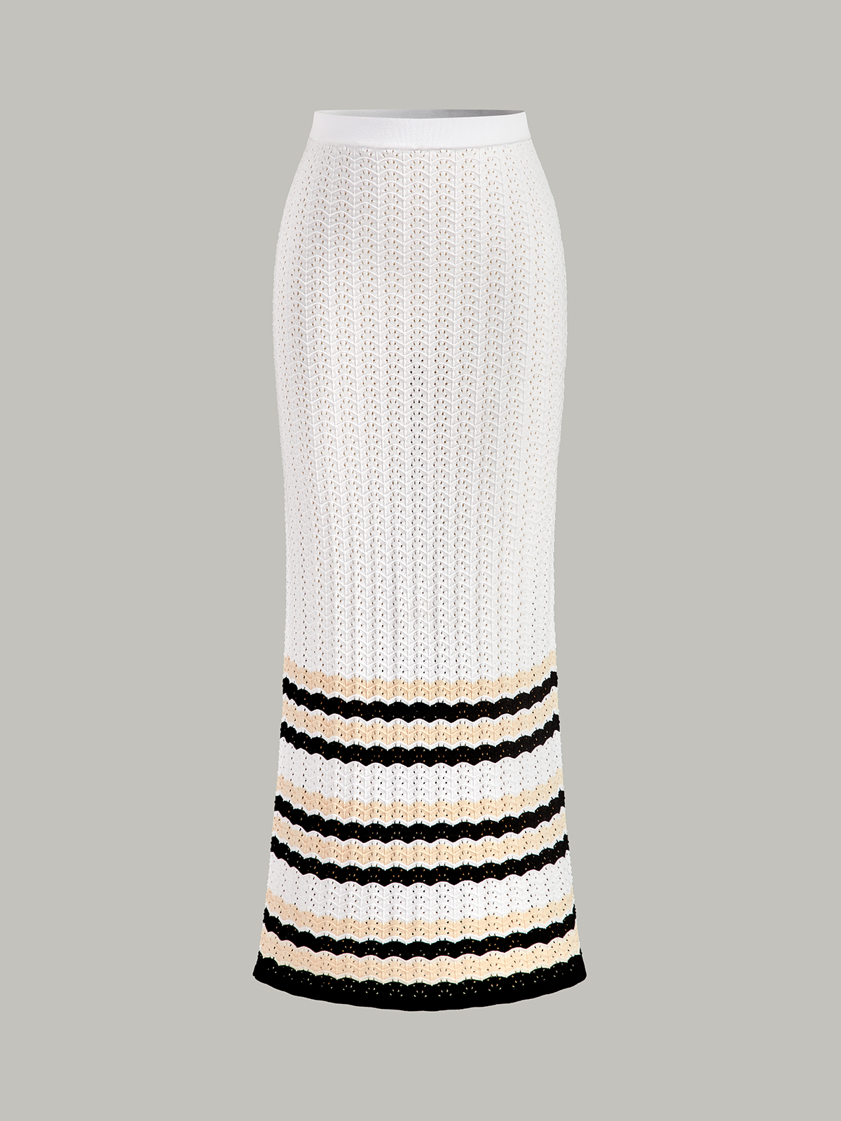 Gestreifter Strick-Maxirock mit Saum