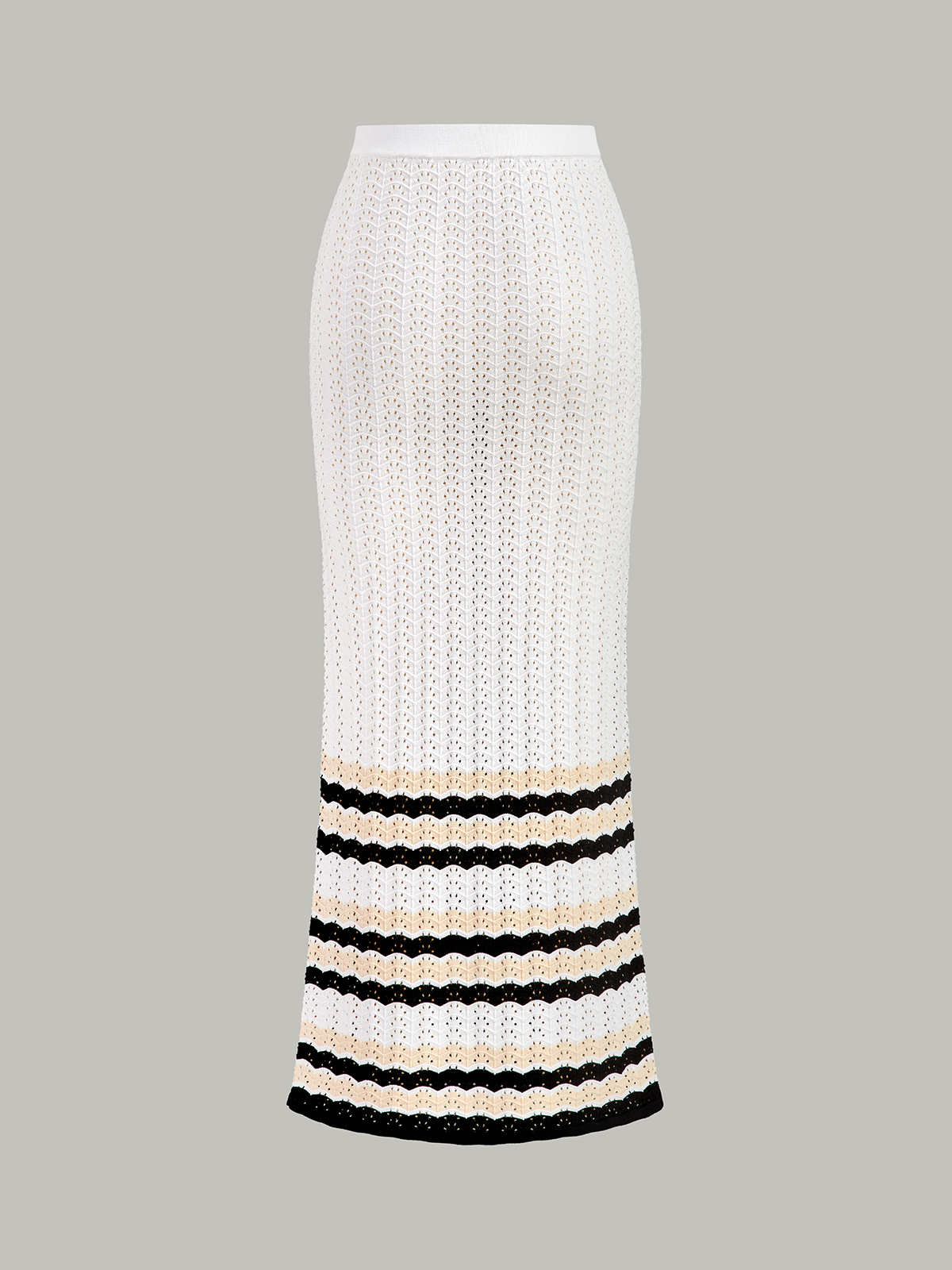 Gestreifter Strick-Maxirock mit Saum