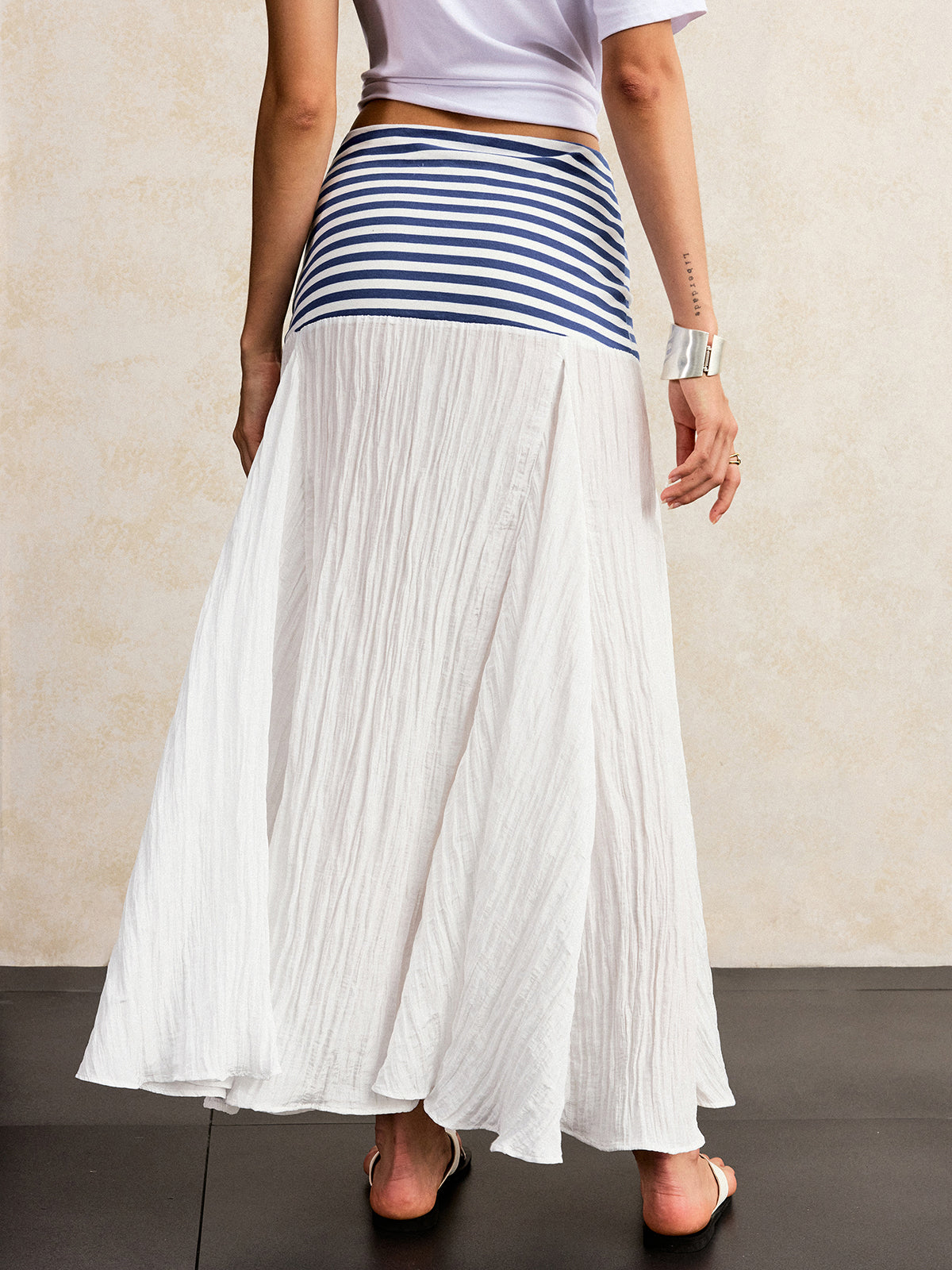 Jupe longue taille haute rayée