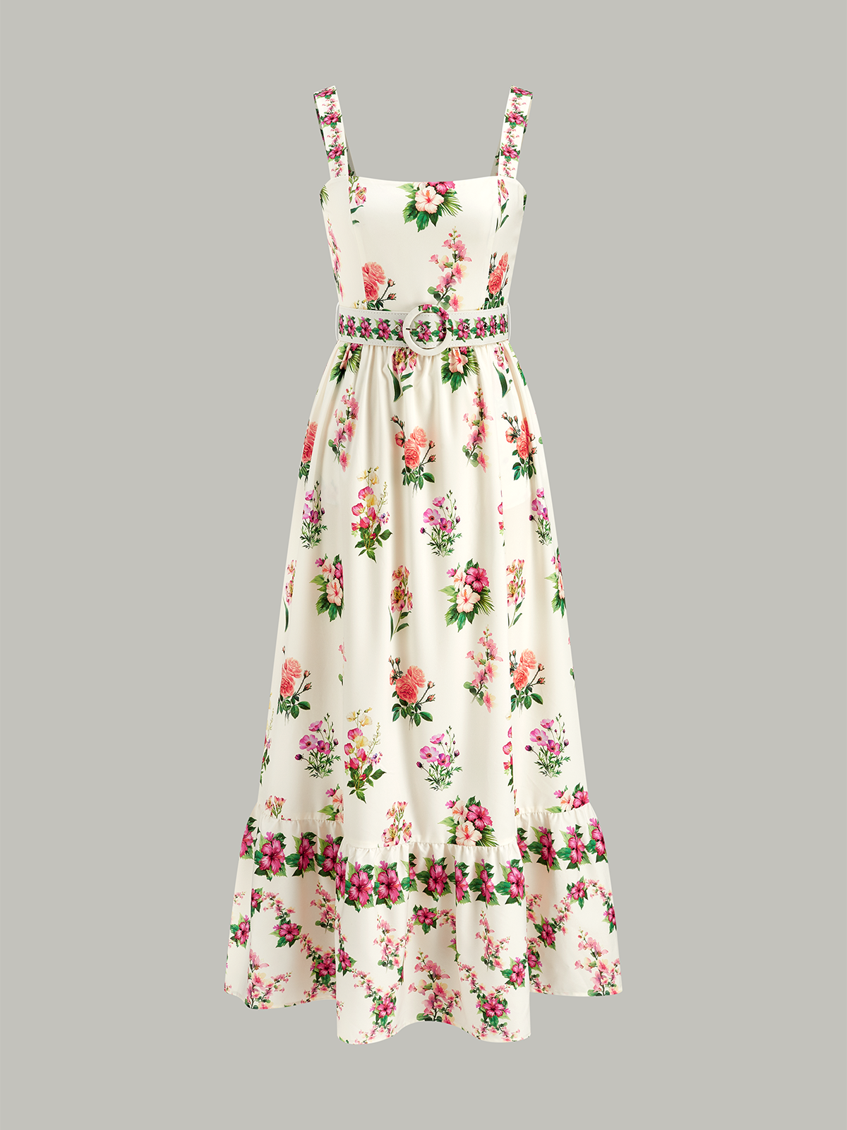Robe midi ceinturée à imprimé floral